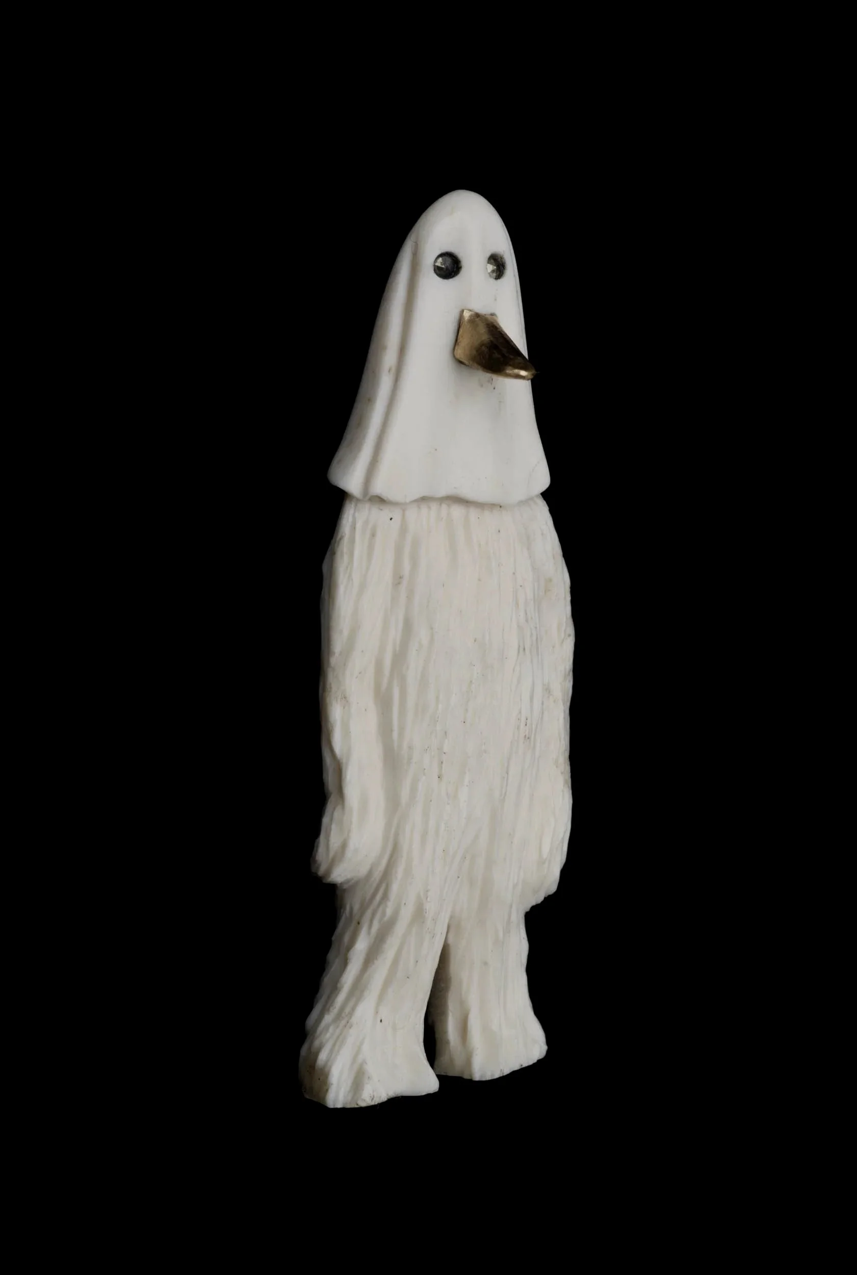 Duck mask.  Bone, sterling silver, 9ct gold, marcasite, 2023