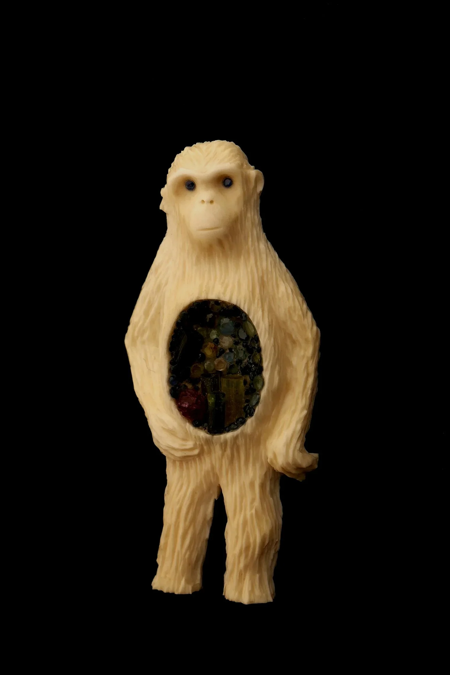 Tummy Ache. Bone, tourmaline, sapphire, sterling silver. 2023