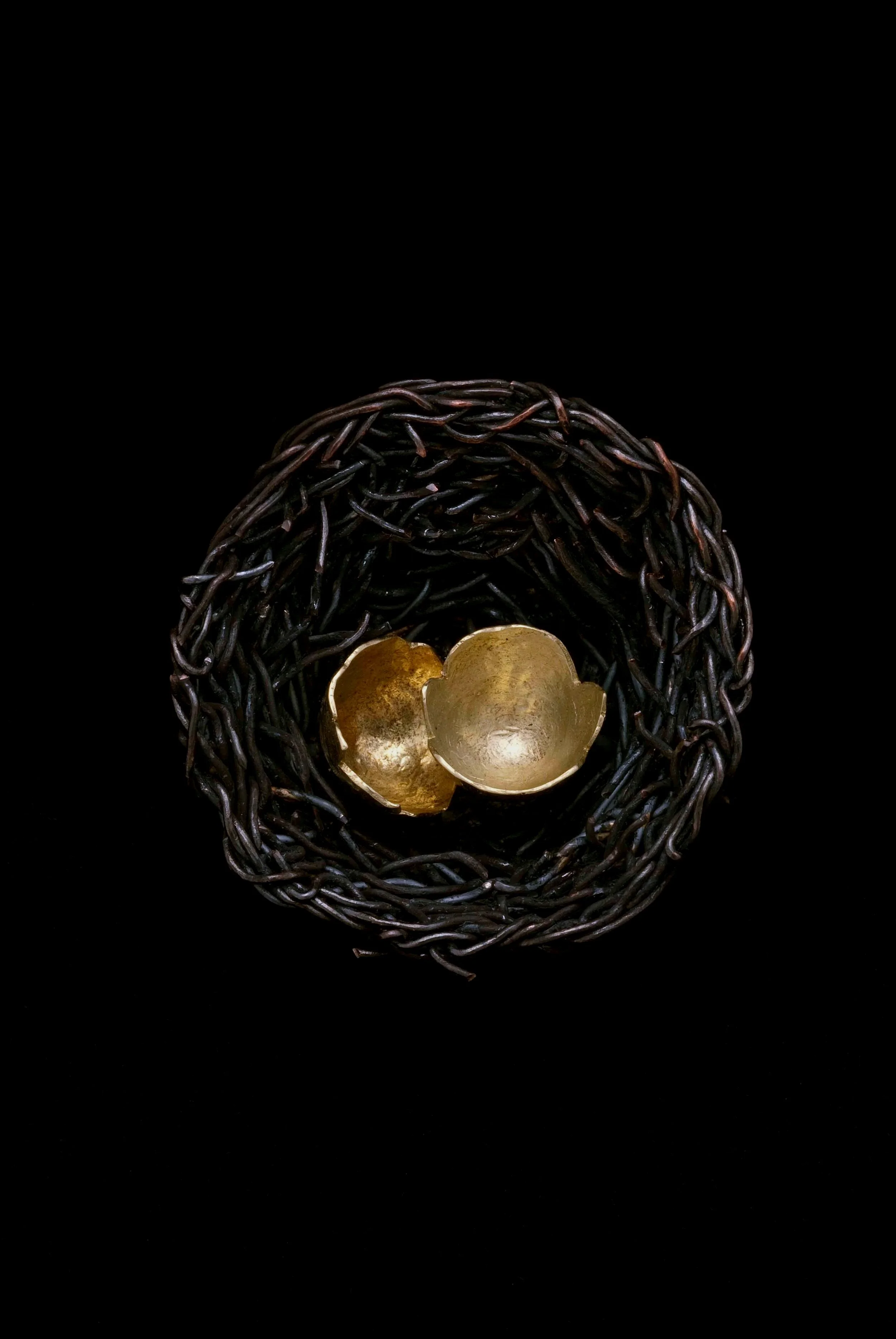 Mustelid nest attack. Sterling silver, copper, 18ct gold. 2011