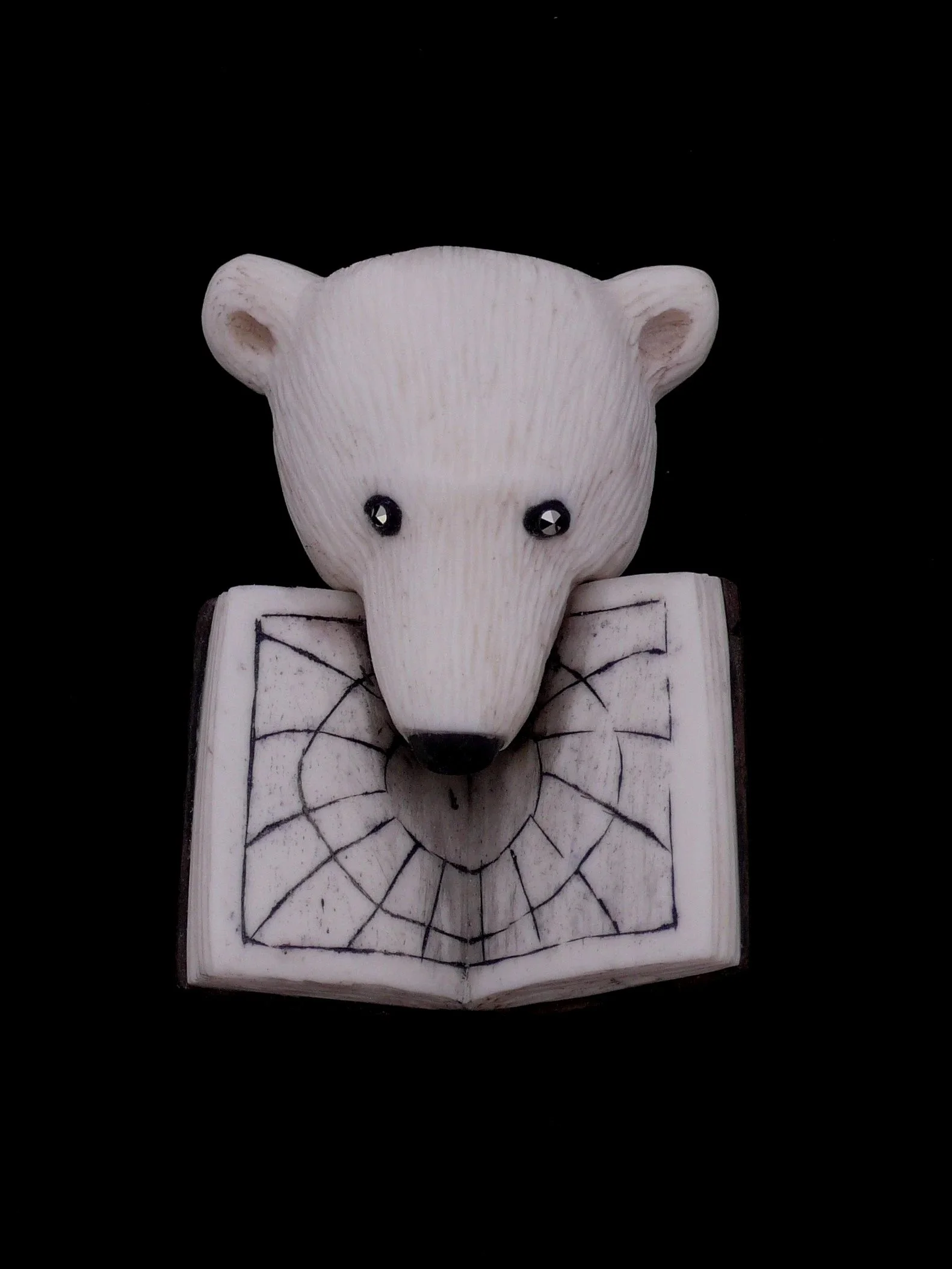 The Explorer.  Bone, sterling silver, wood, oil paint, marcasite.  2014