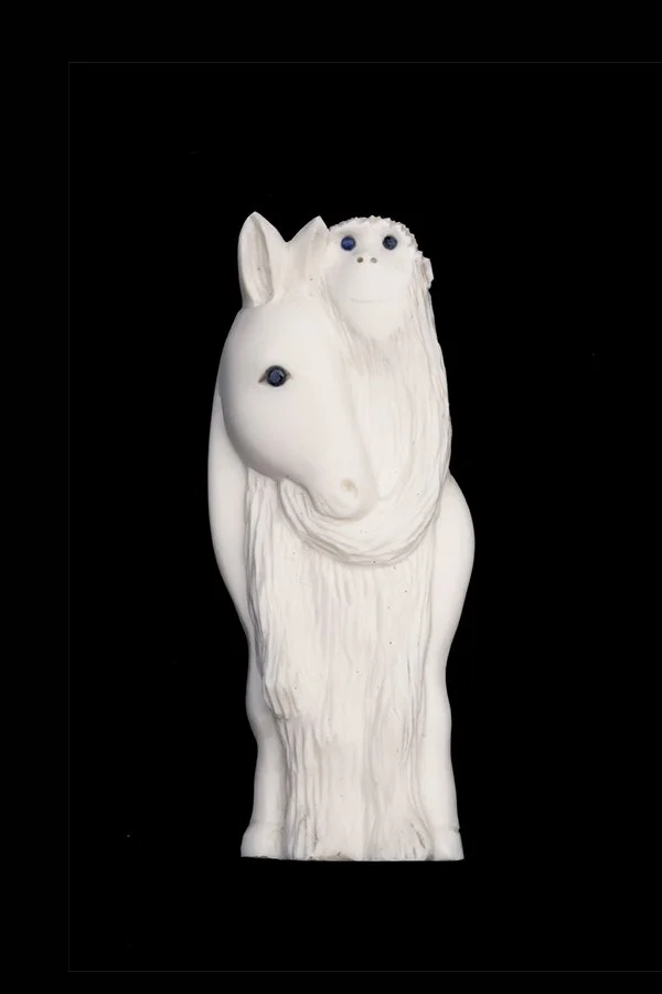 Heehaw. Bone, sterling silver, marcasite, 2024