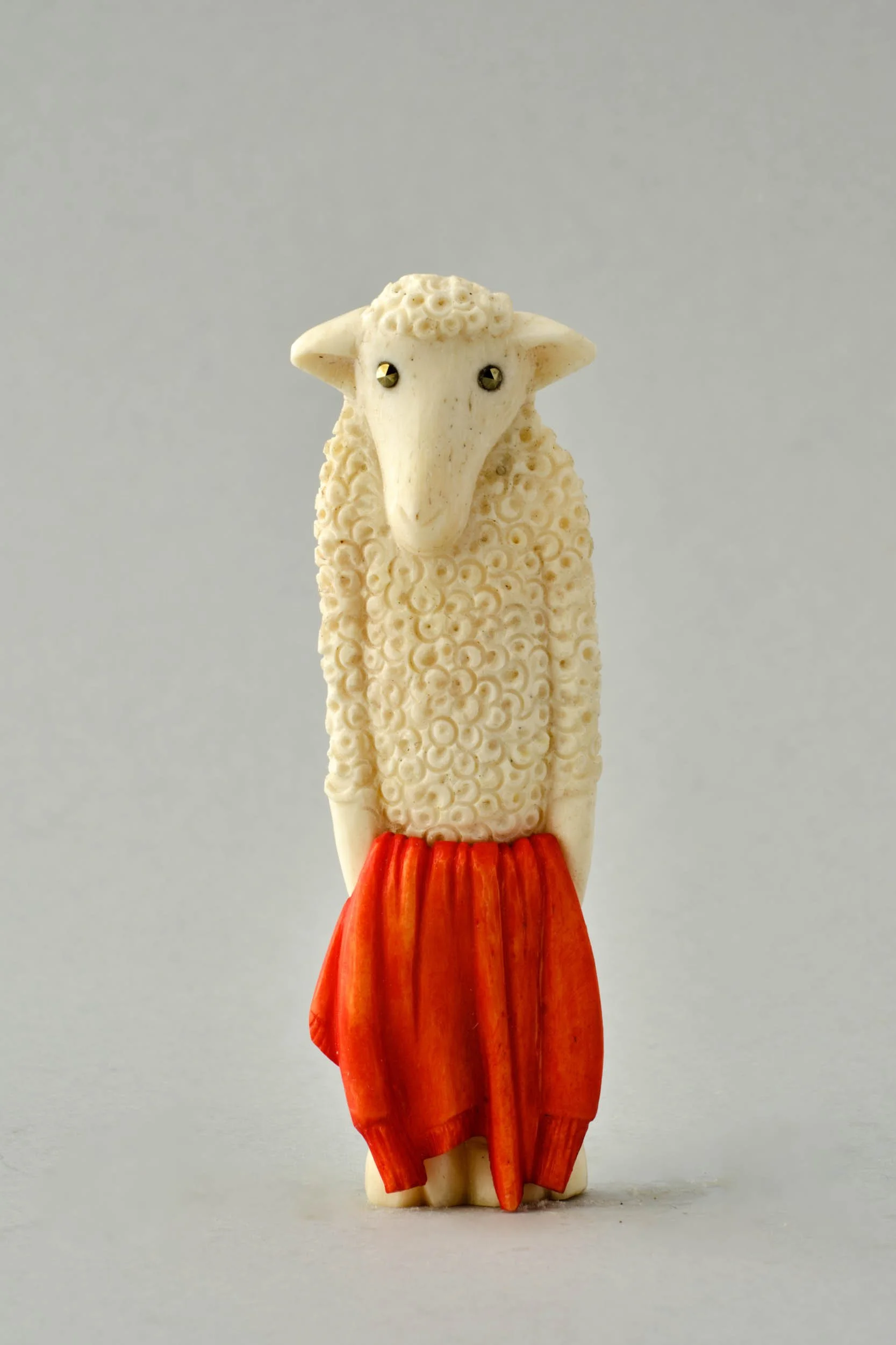 Woollens. Bone, dyed bone, sterling silver, marcasite, 2024