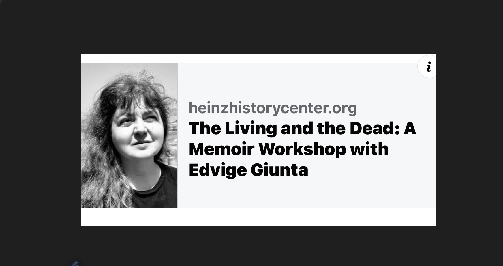 The Living and the Dead: A Memoir Workshop at the Heinz History Center