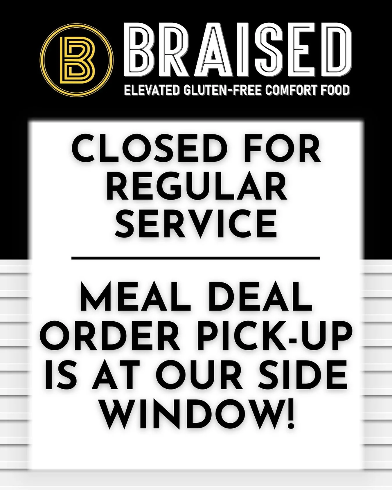 Wow! So many of you took us up on our Wednesday Meal Deal that we are going to have to close for regular service this evening (7/30) to ensure we get all of the orders ready in time!
Now you’ve got our wheels turning thinking about future mea