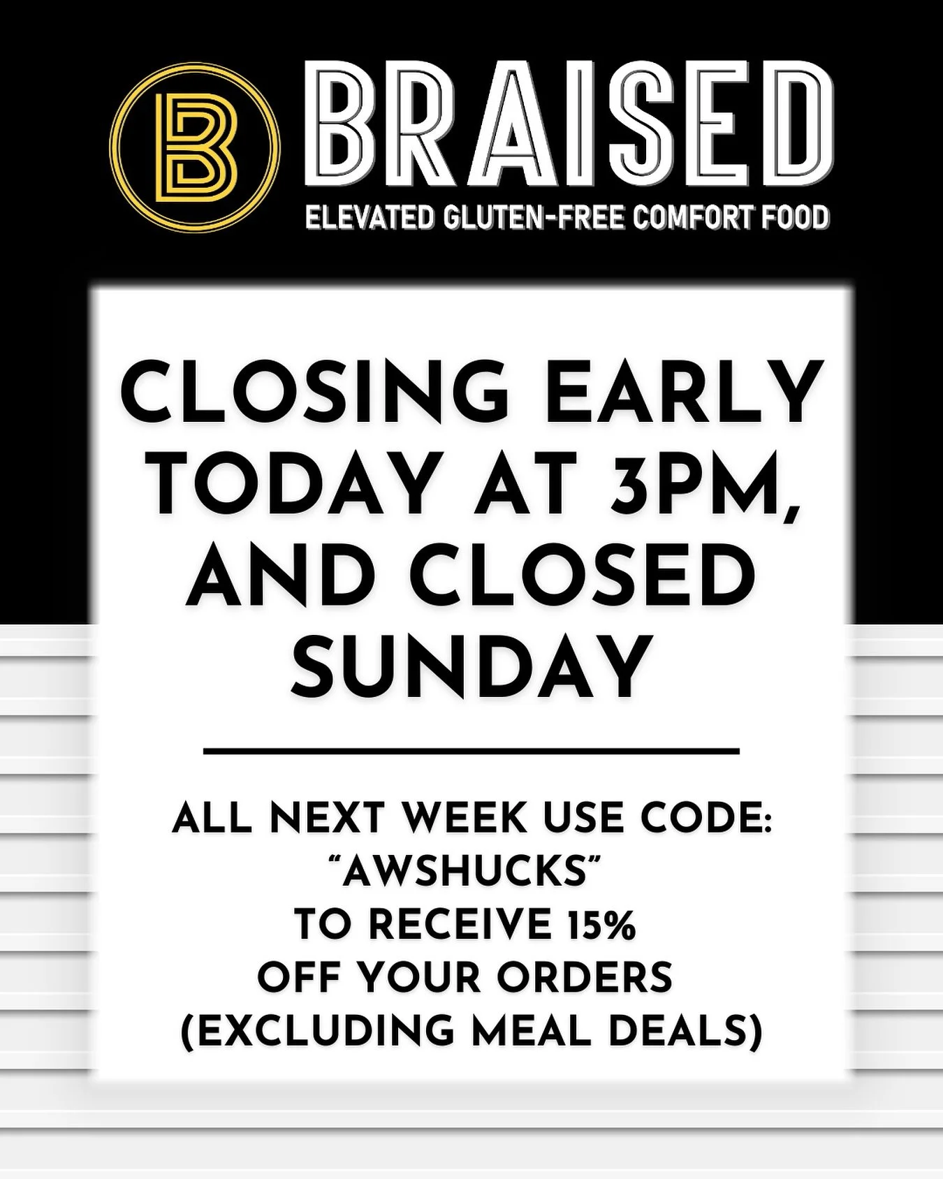 With this high heat on the horizon, we are going to go ahead and make the call to close for Sunday.
FYI, orders for next week’s meal deal are now open and we have a special promotion for anyone who snagged last week’s meal deal (feel fre