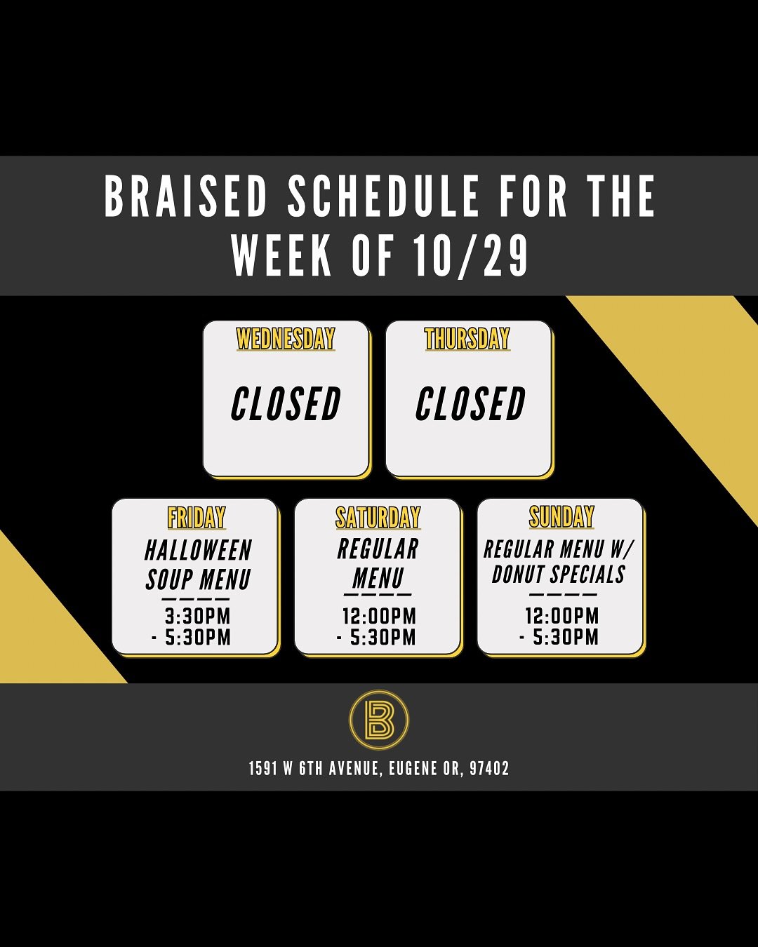 Ok, Take two.

Despite our original plans, we will be closed Thursday evening. 
We are a bit behind on a couple of projects that we are trying to finish up before the end of the month, so tonight is turning into a prep night instead of a service nigh