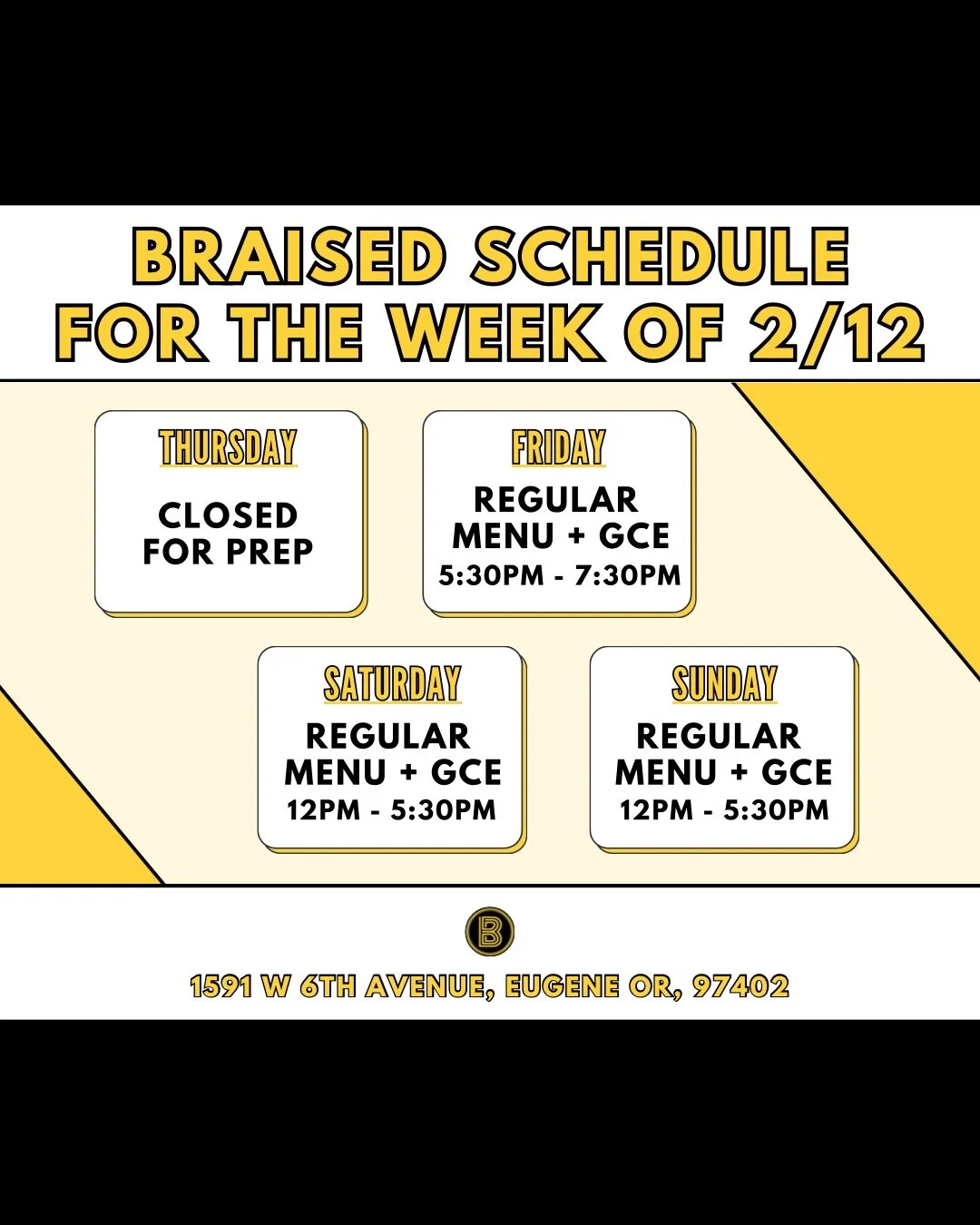 This week&rsquo;s hours! And we will have both if our Grilled Cheese Experience Sandwiches available!