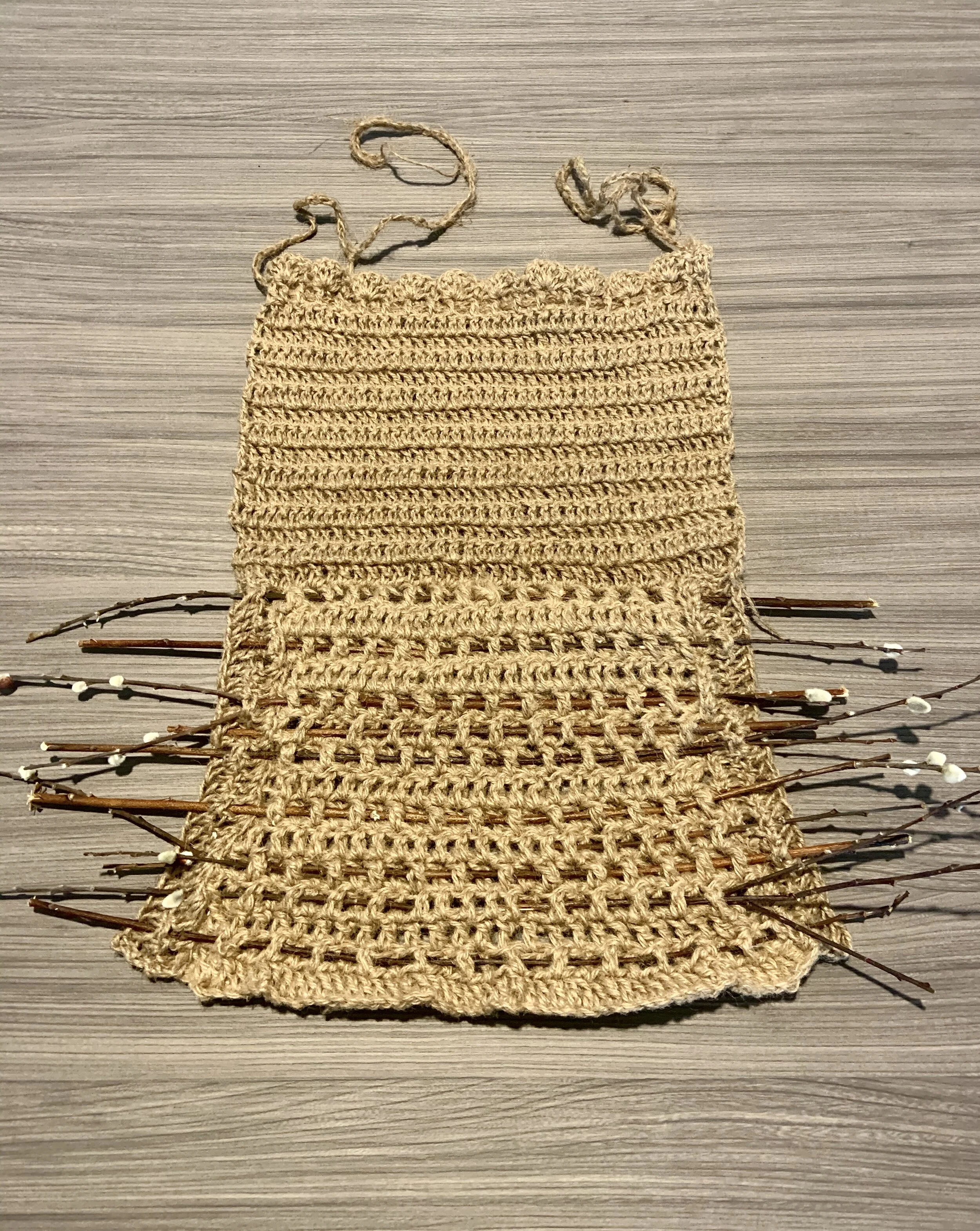 Hemp Yarn and Willow Tree Spikes, 22”x 41”