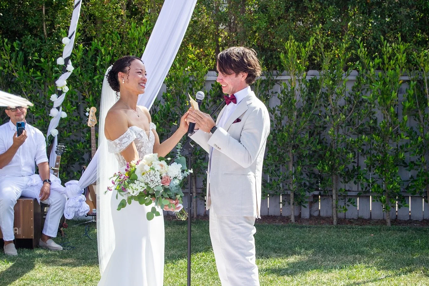 6.21.25  @bradicalicious and I had a lovely little backyard celebration of our love, and I couldn’t be happier 🥰🤍🕊️🎶🤸🏻‍♀️
Thank you for these beautiful photos @jannawenz @jannacreates.co 📸