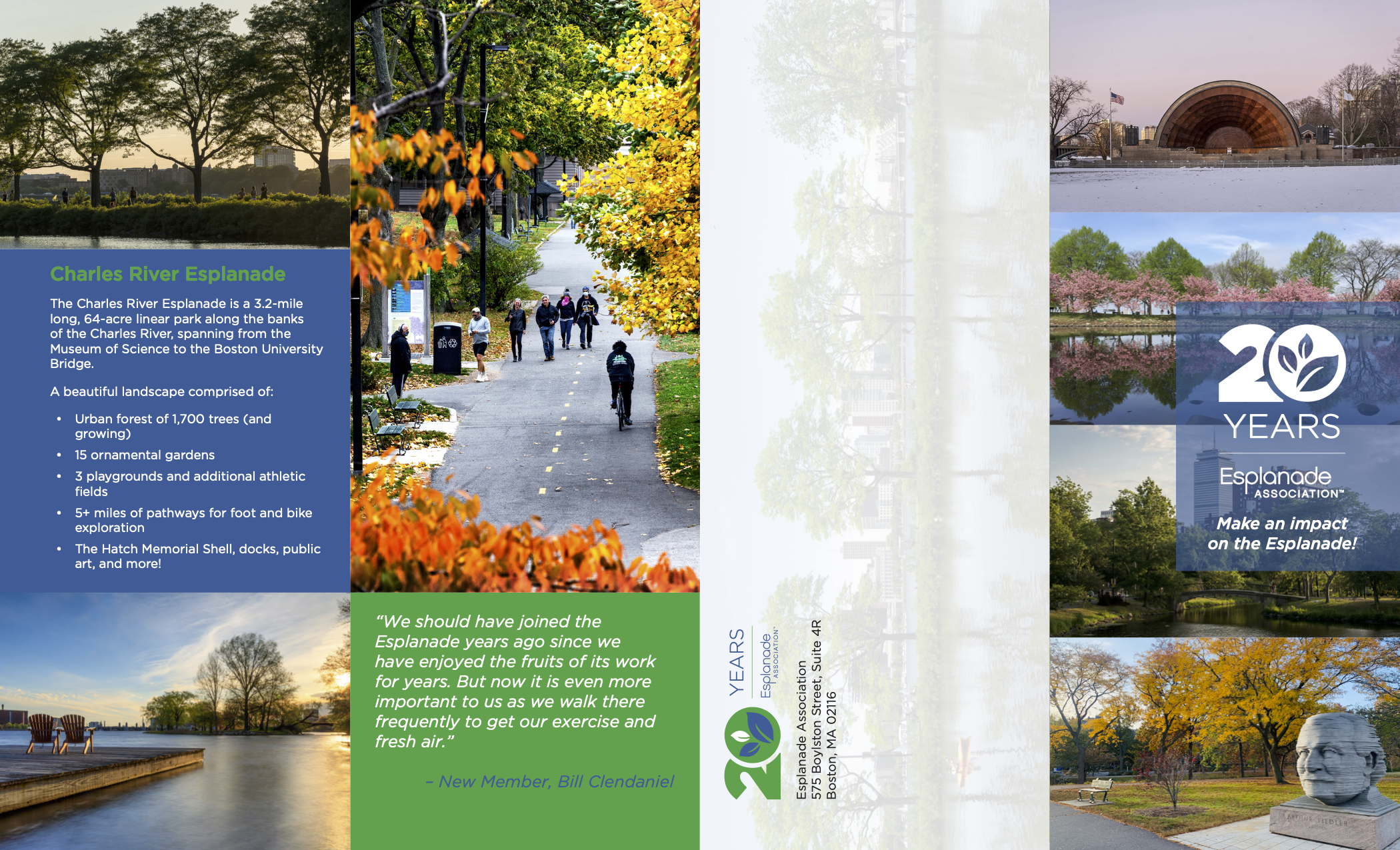 Front panels of Membership Brochure for Esplanade Association. Text worked in collaboration with colleagues. 
