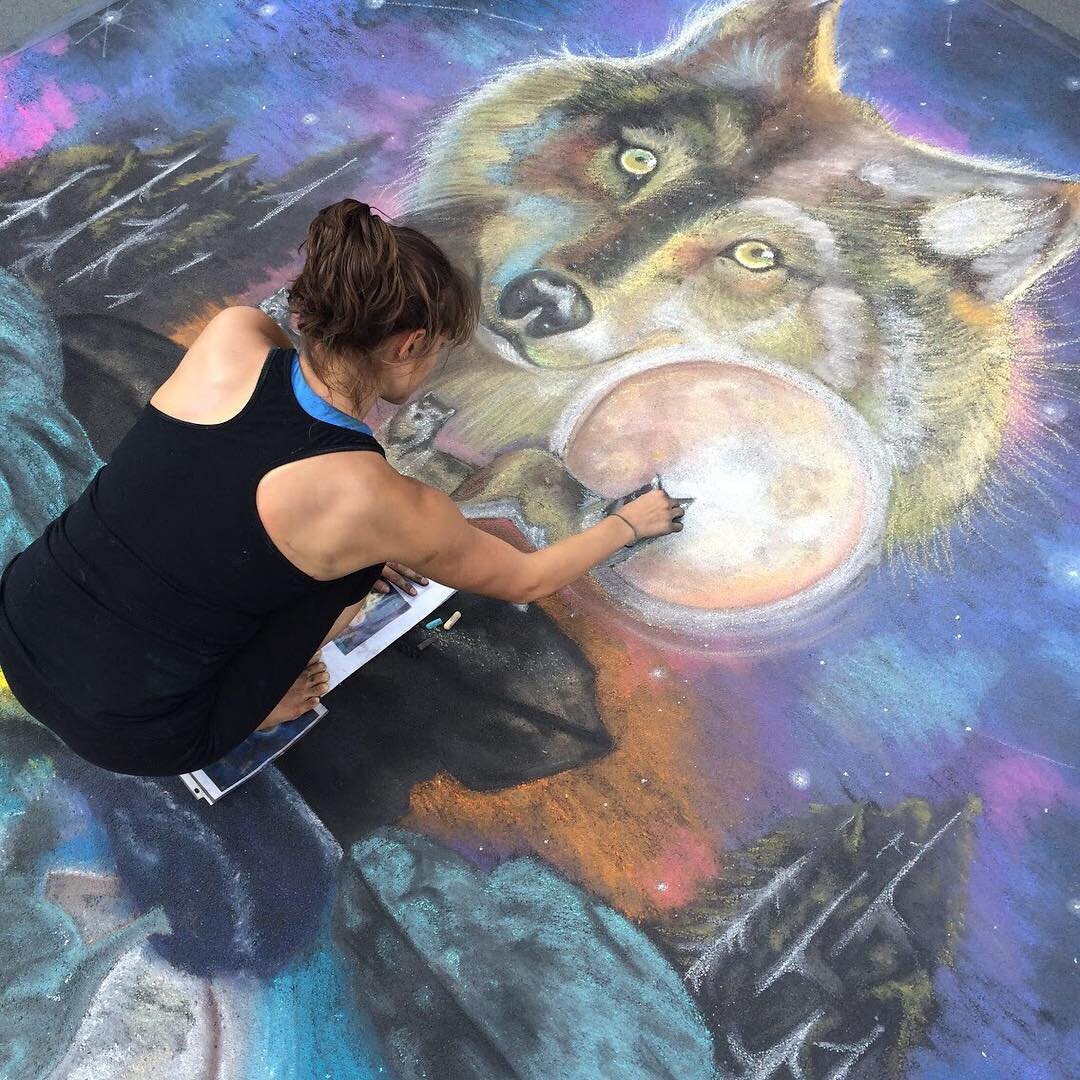 Hi California! My name is Katie and I&rsquo;m new to the #sandiego area. I have been doing chalk art professionally for about five years now. This is a 10&rsquo; square piece I did at @chalkfestarborlakes a few years ago!