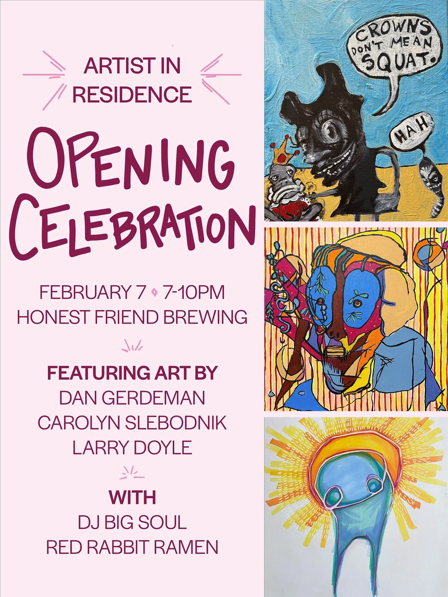 We are so very excited to announce our next group of artists in residence! We will be featuring their work in our space through Feb and March. Come by the opening celebration to see some art, listen to music inspired by the art by @stanleysrecords ak