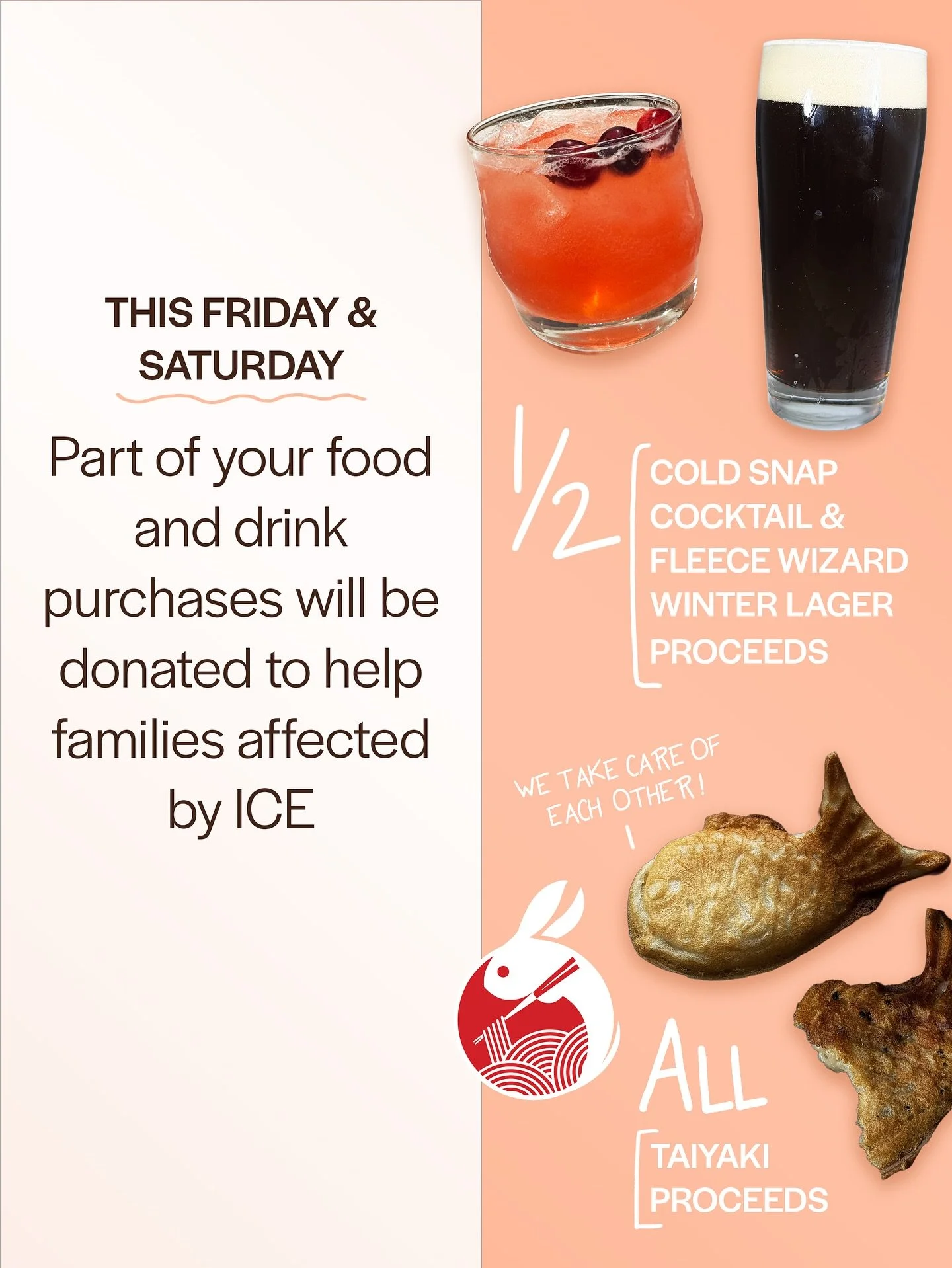 This weekend we&rsquo;ll be teaming up with our pals @redrabbitramen to help contribute to the mutual aid initiative through @threebitesbakery for families affected by the presence of 🧊 in Columbus. Together we can make an impact through helping pro