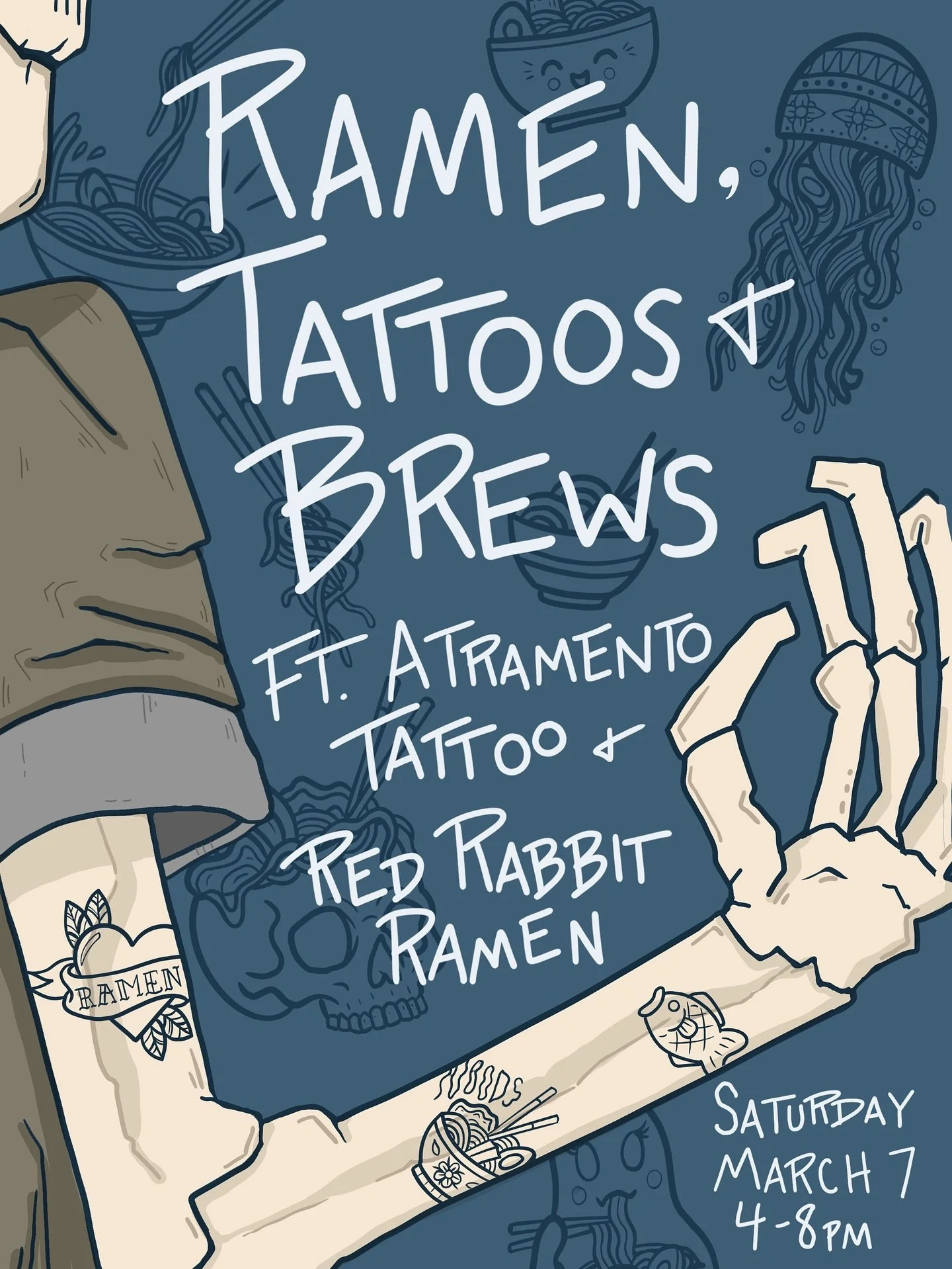 We&rsquo;re very excited to host our next flash tattoo pop up with @redrabbitramen and @atramento_tattoo_ offering ramen-themed tattoos. The tats pictured here are actual flash tattoos that will be offered by @inked_machete, and we&rsquo;ll have @k_s