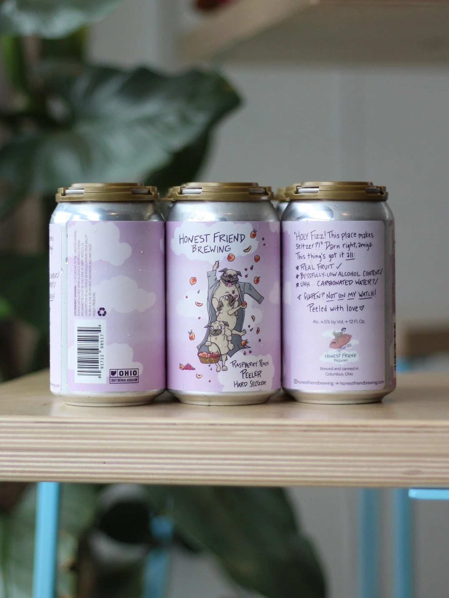 Our latest canned goodness is our Raspberry Peach Peeler! This hard seltzer is currently only available in cans. It&rsquo;s a little tart with that peachy softness and a mellow 4.5% abv. Made with real fruit always 🫧