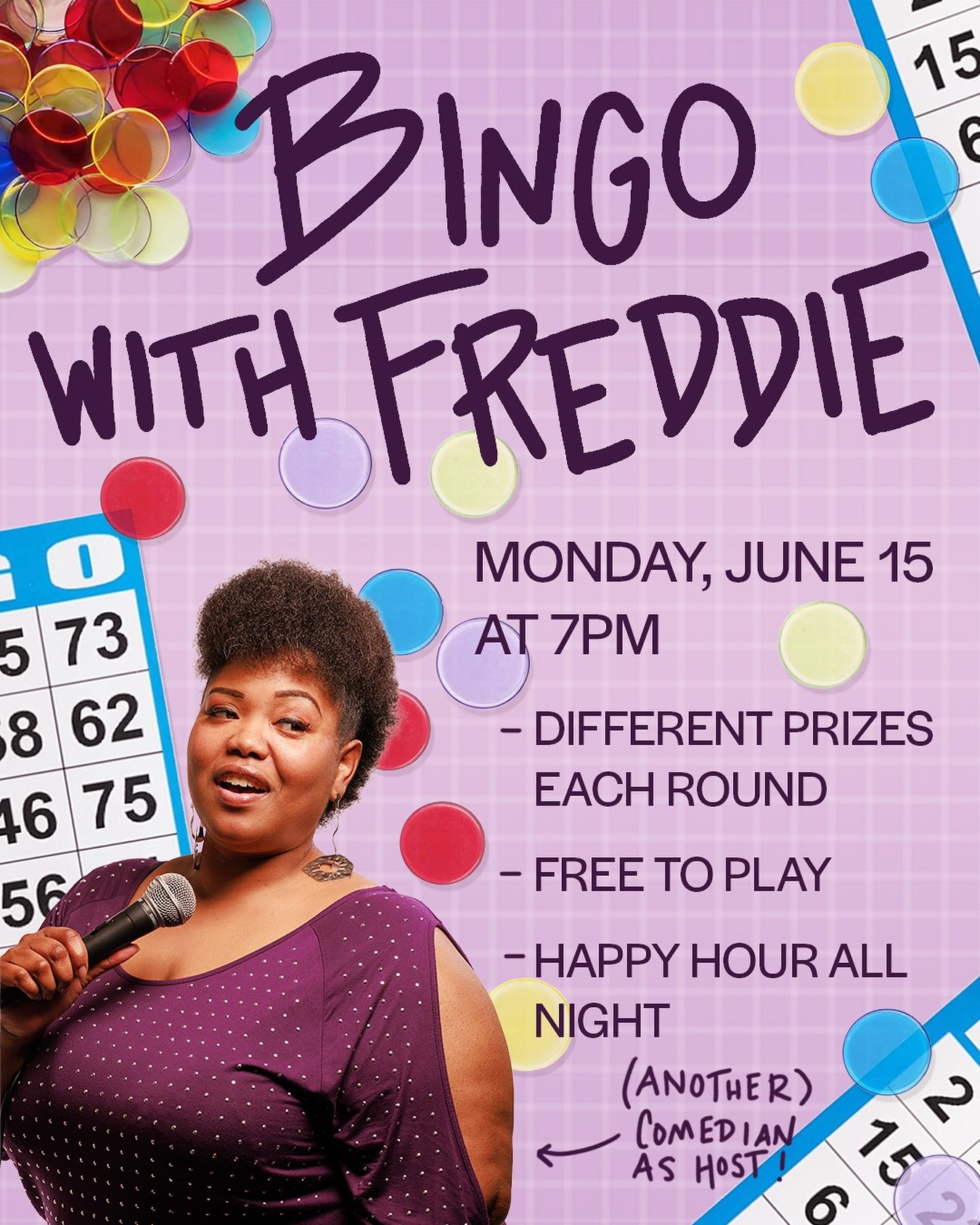 I love a game where I don&rsquo;t have to try very hard but still have something to do. That game is bingo, and Monday is the perfect day to play. Plus we have @freddie.simone as our host. As trivia taught us, comedians are the best hosts. Come enjoy