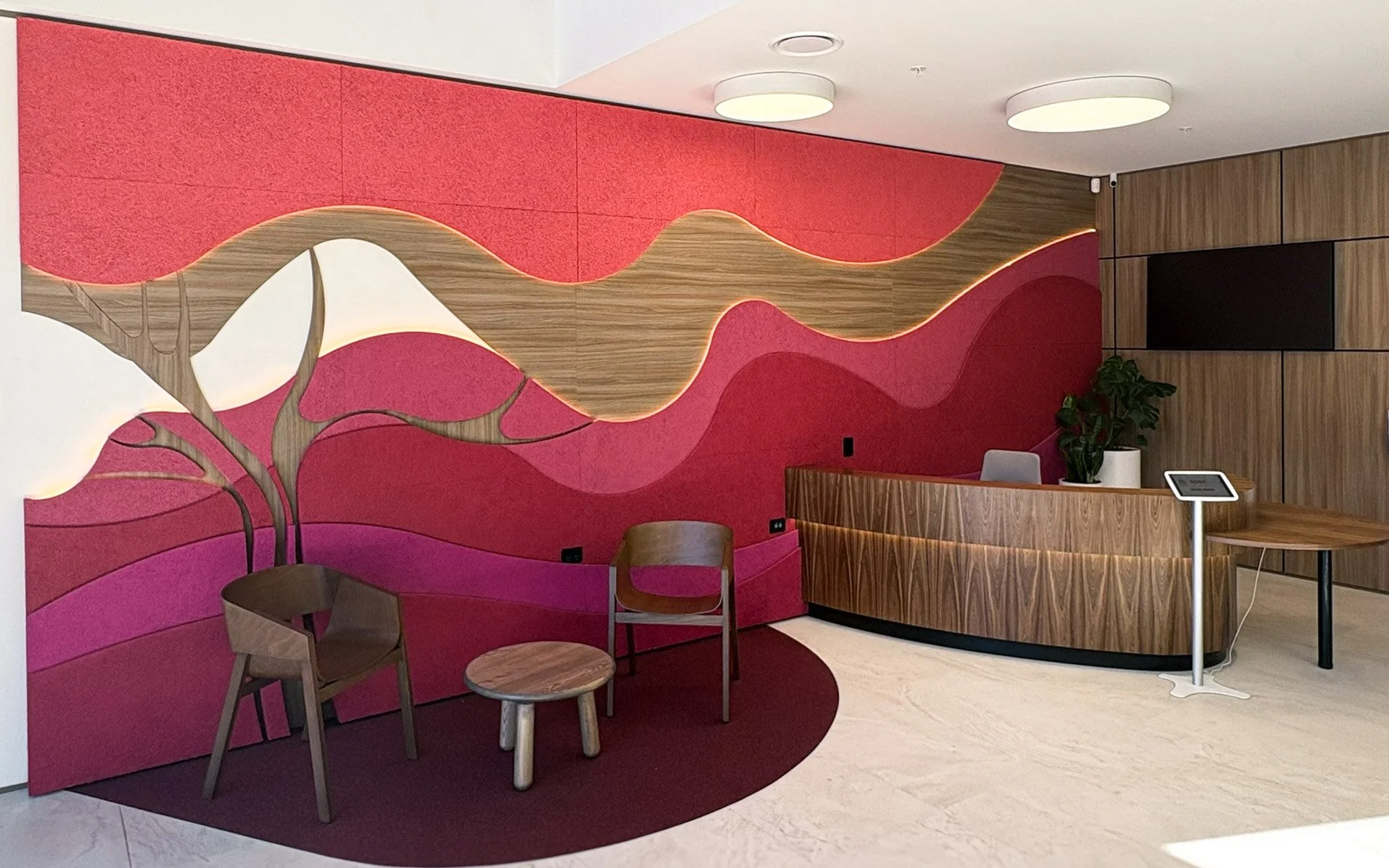 Reception and woodwool wall feature 