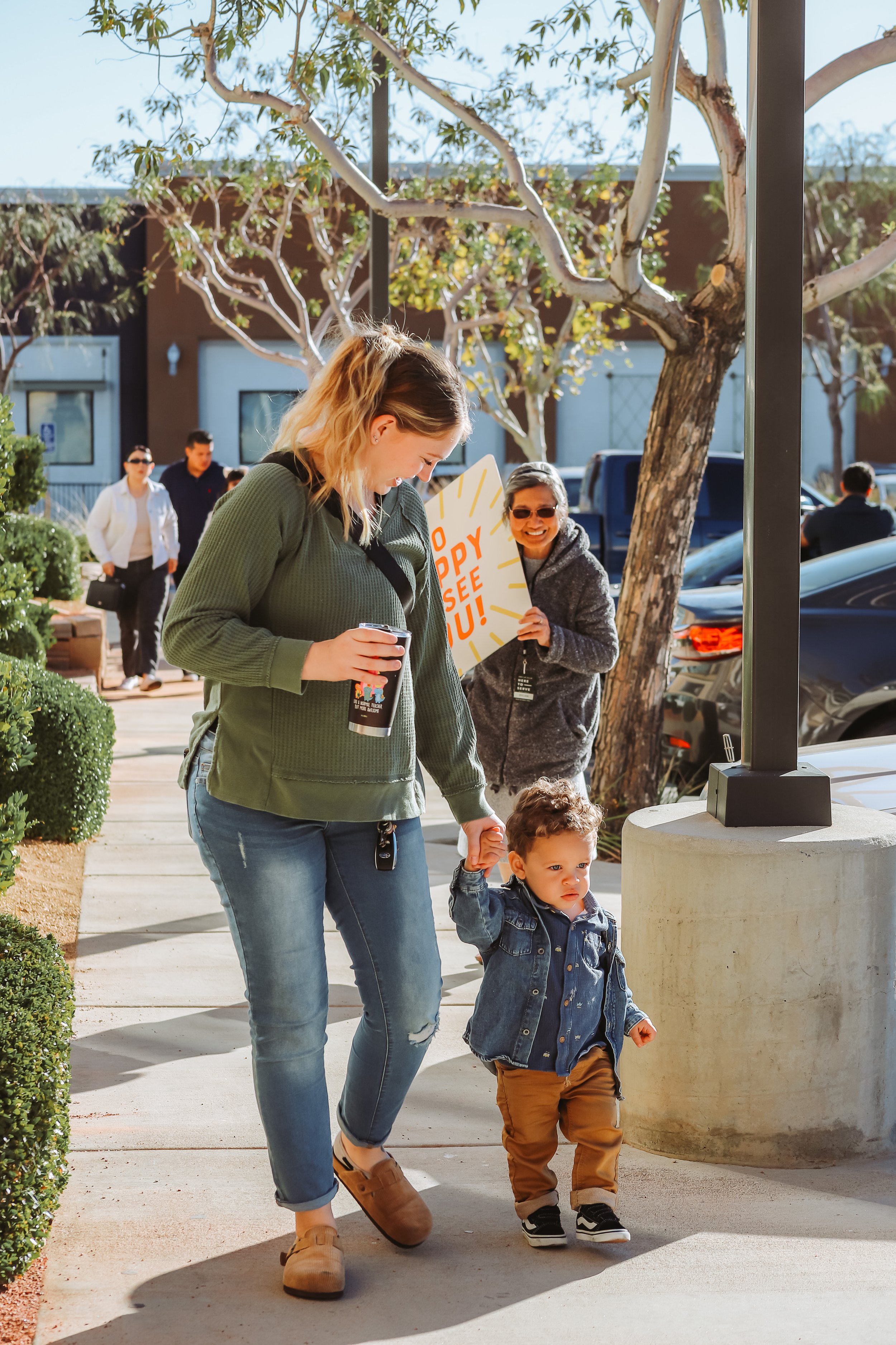 A family being welcomed