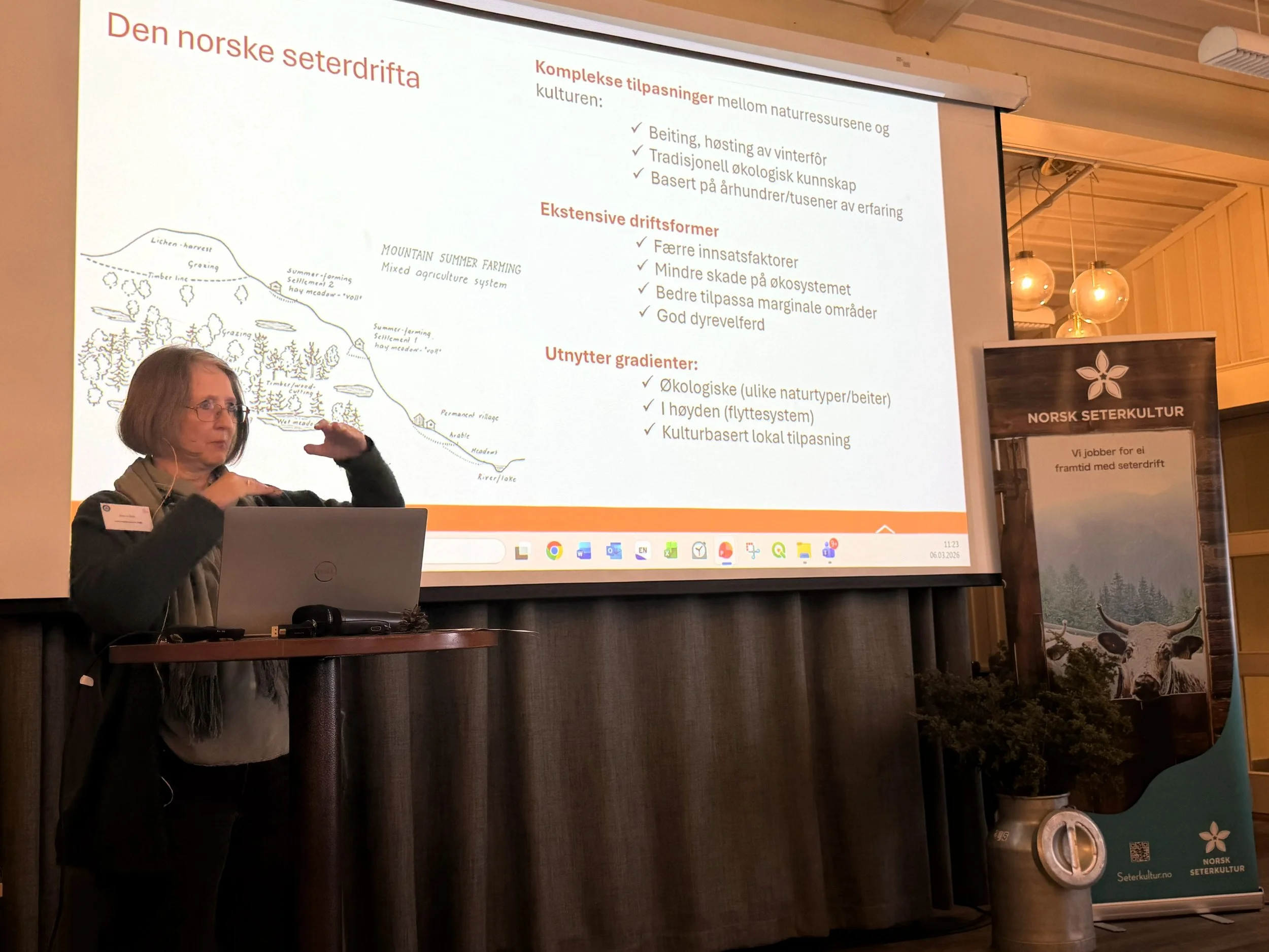  Bolette Bele fra NIBIO om forsking på seterdrift i Norge:  Seterkulturen og klimaendringene, hva kan den immaterielle kulturarben bidra med? 