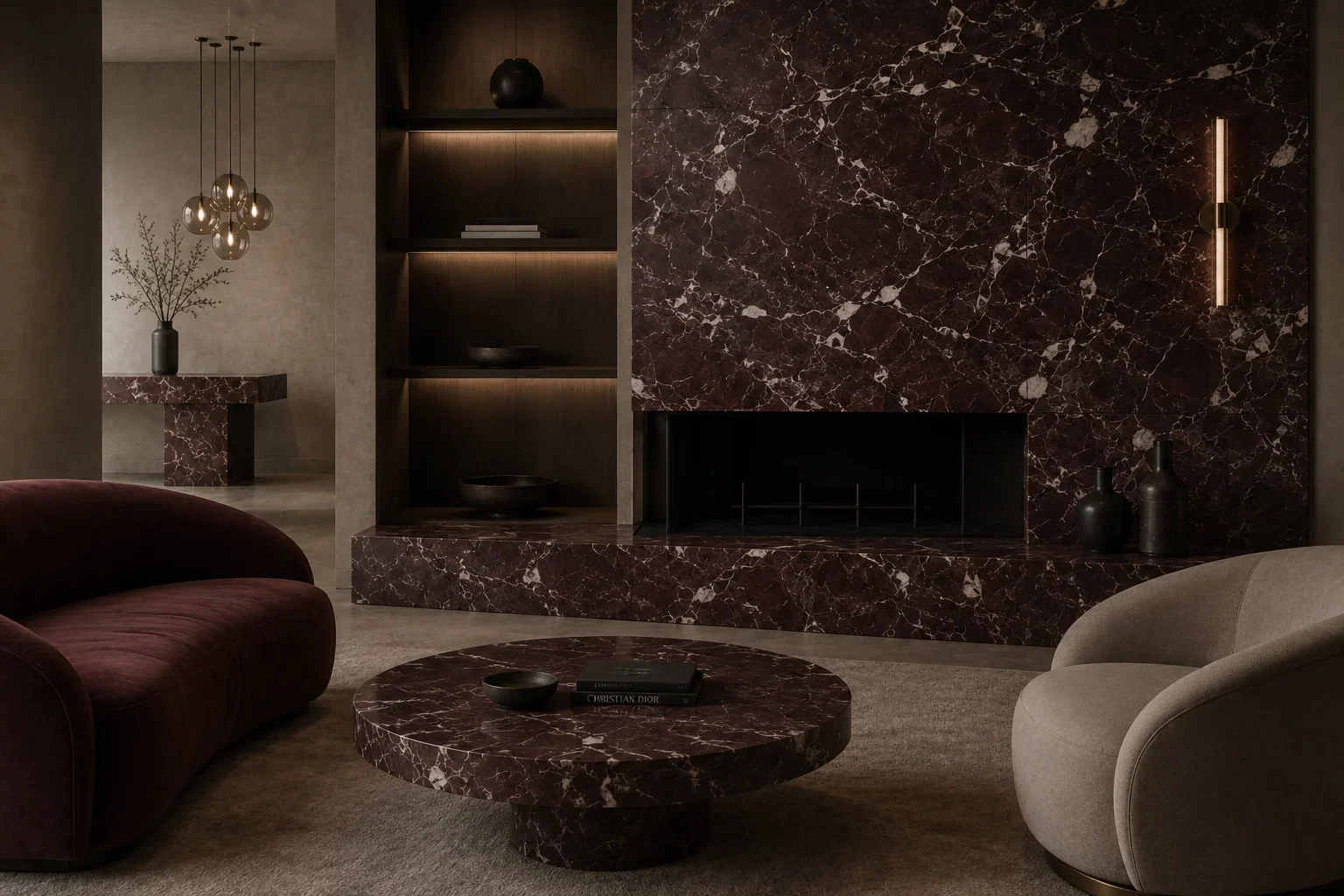 BURGUNDY INTERIOR DESIGN TRENDS: WHY ROSSO LEVANTO MARBLE IS DEFINING LUXURY SPACES