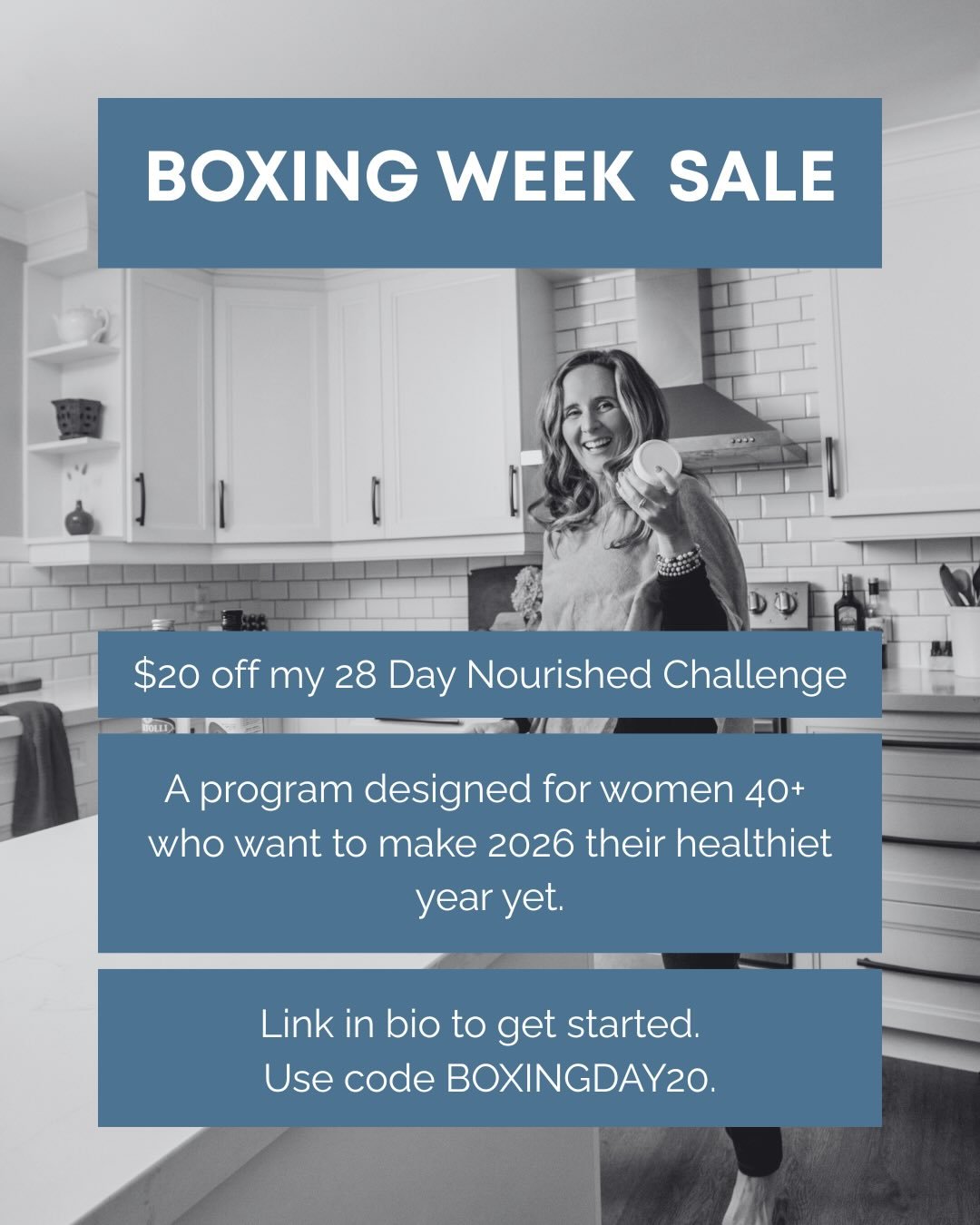The Boxing Week Sale is officially on! 

For a limited time, you can join the newly launched Nourished 28 Day Challenge for just $49. 

This nutrition focused program is for women over 40 who want to have a deep understanding of:

🍎 what to eat to s