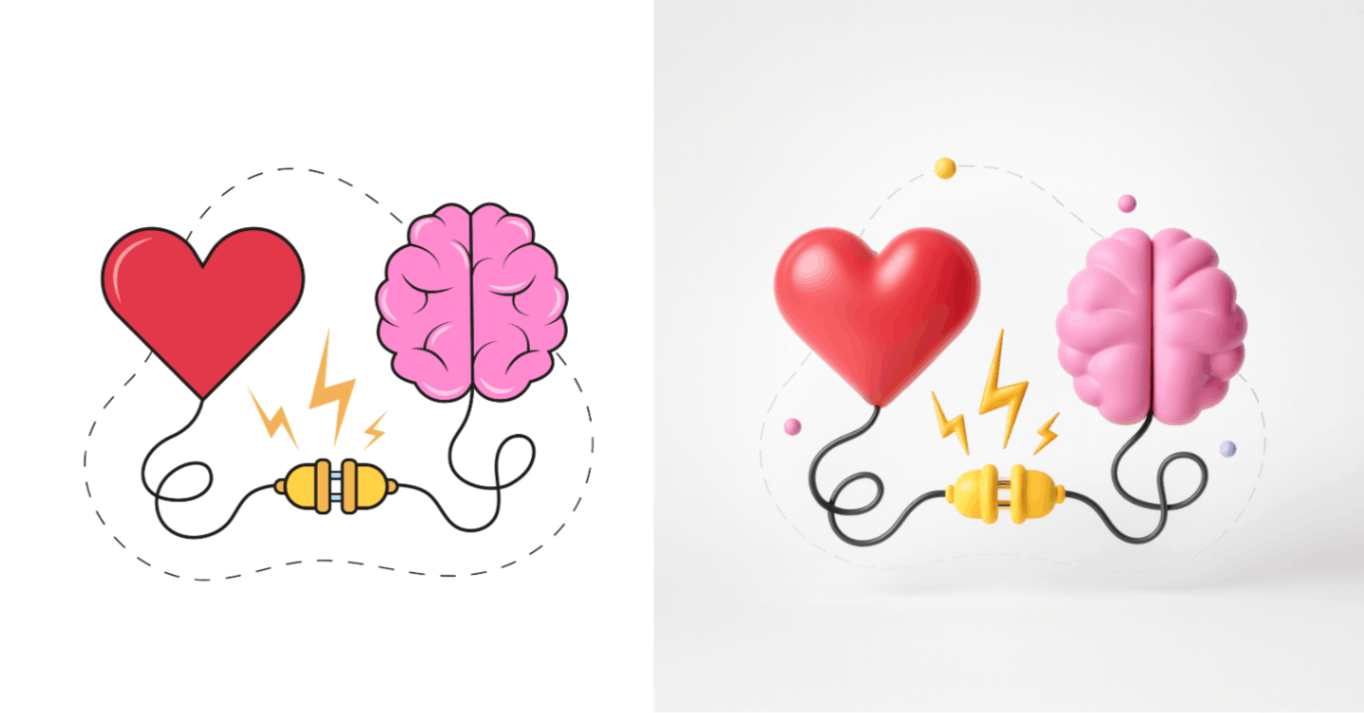 Heart and brain connected symbolizing emotional cognition