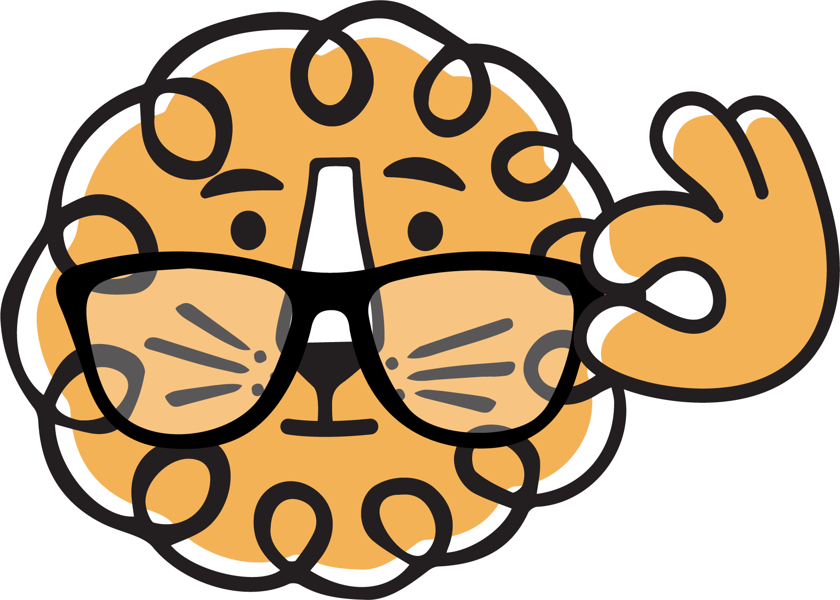 Leon Animations mascot wears sunglasses while making an okay hand gesture against white background.