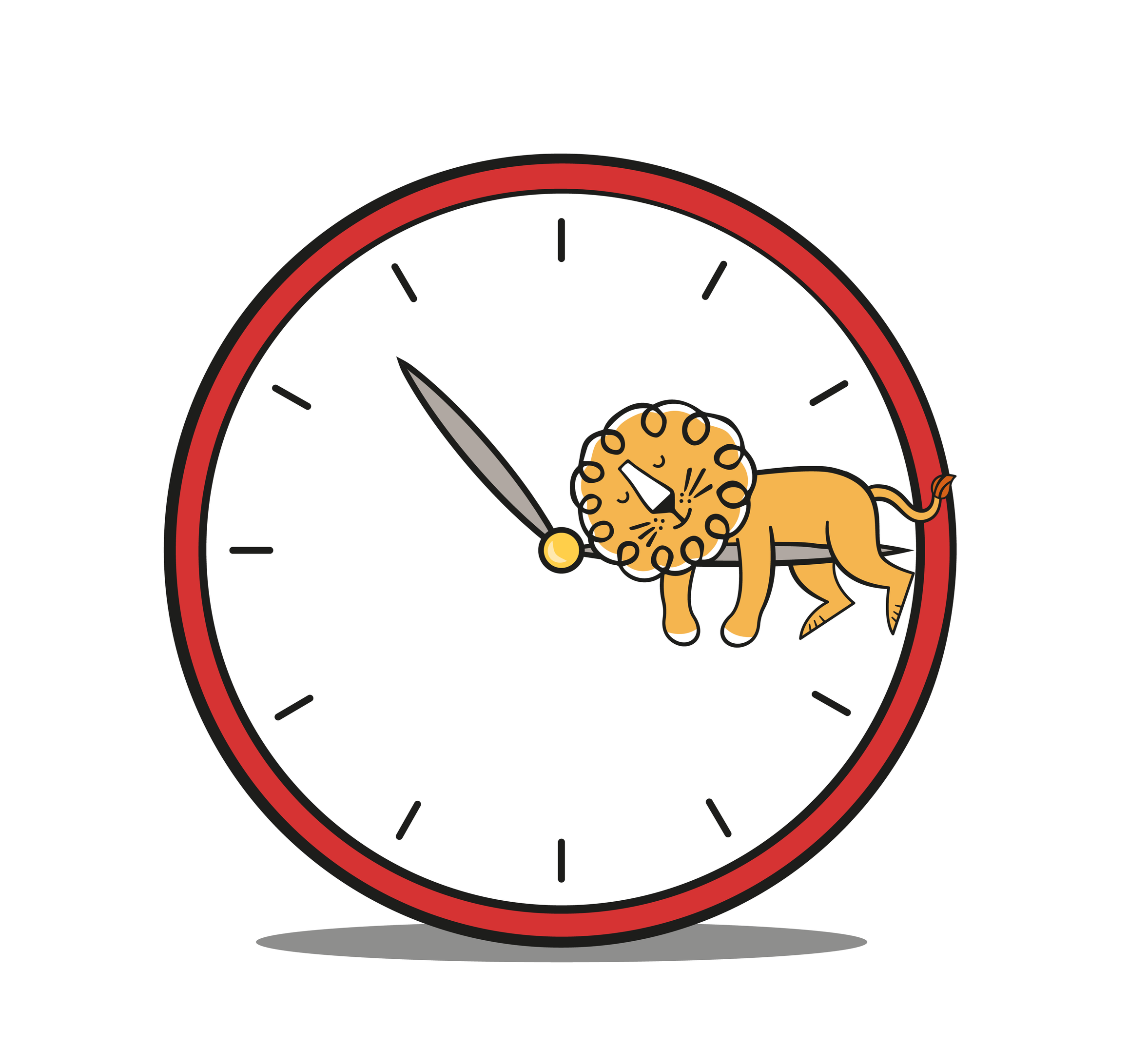 Leon the lion inside a large clock face, representing time management and deadlines.