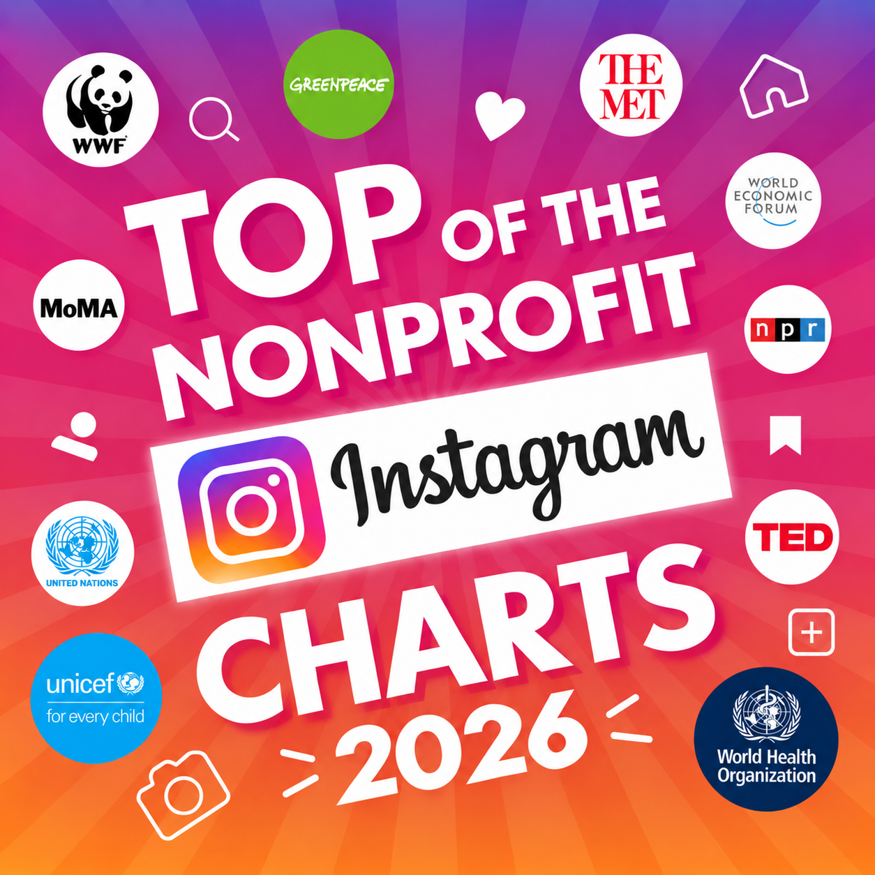 Colourful 2026 nonprofit Instagram chart cover featuring logos of leading global organizations.