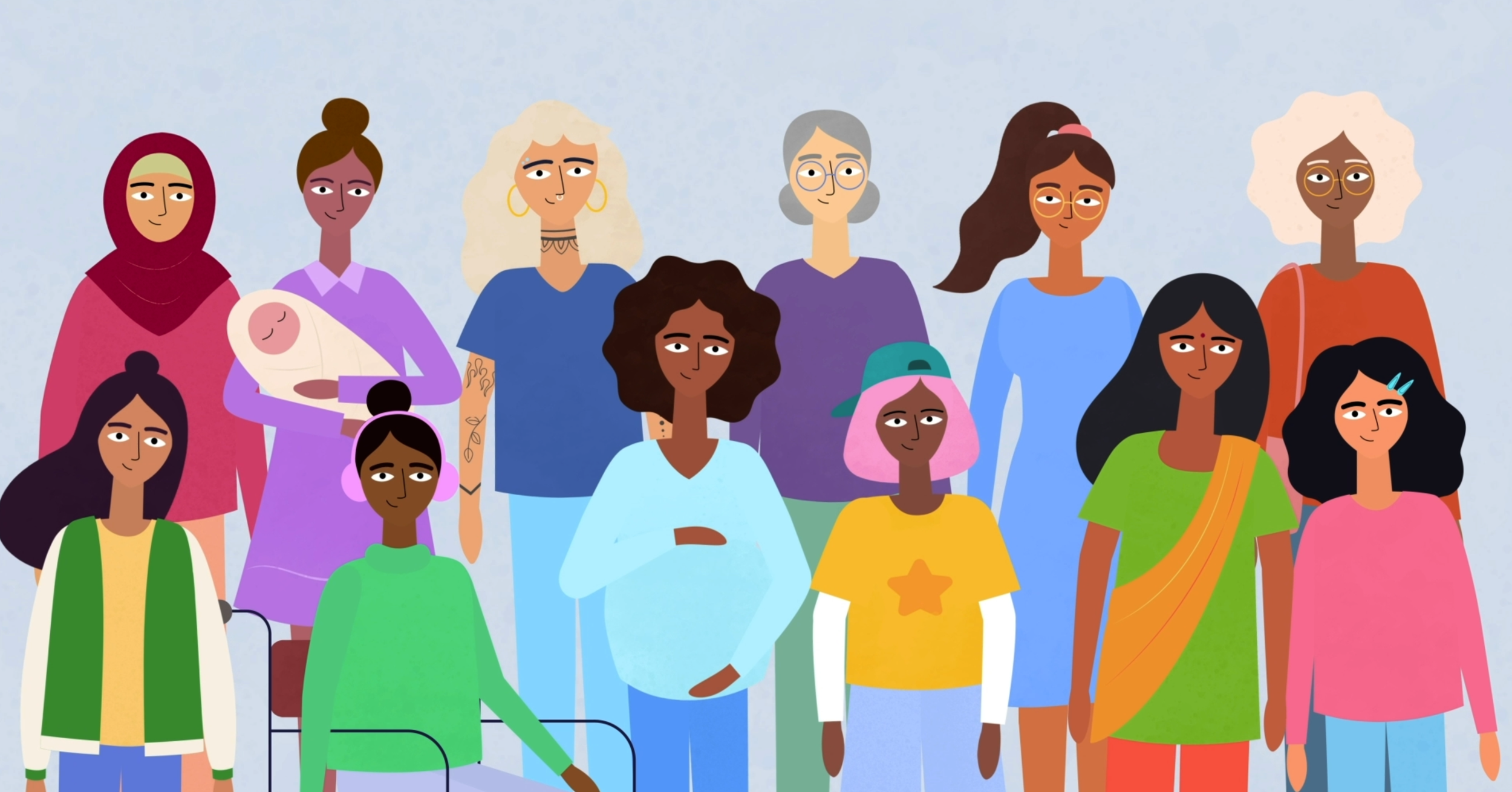 Diverse group of women representing different ages, cultures, abilities and stages of reproductive health.