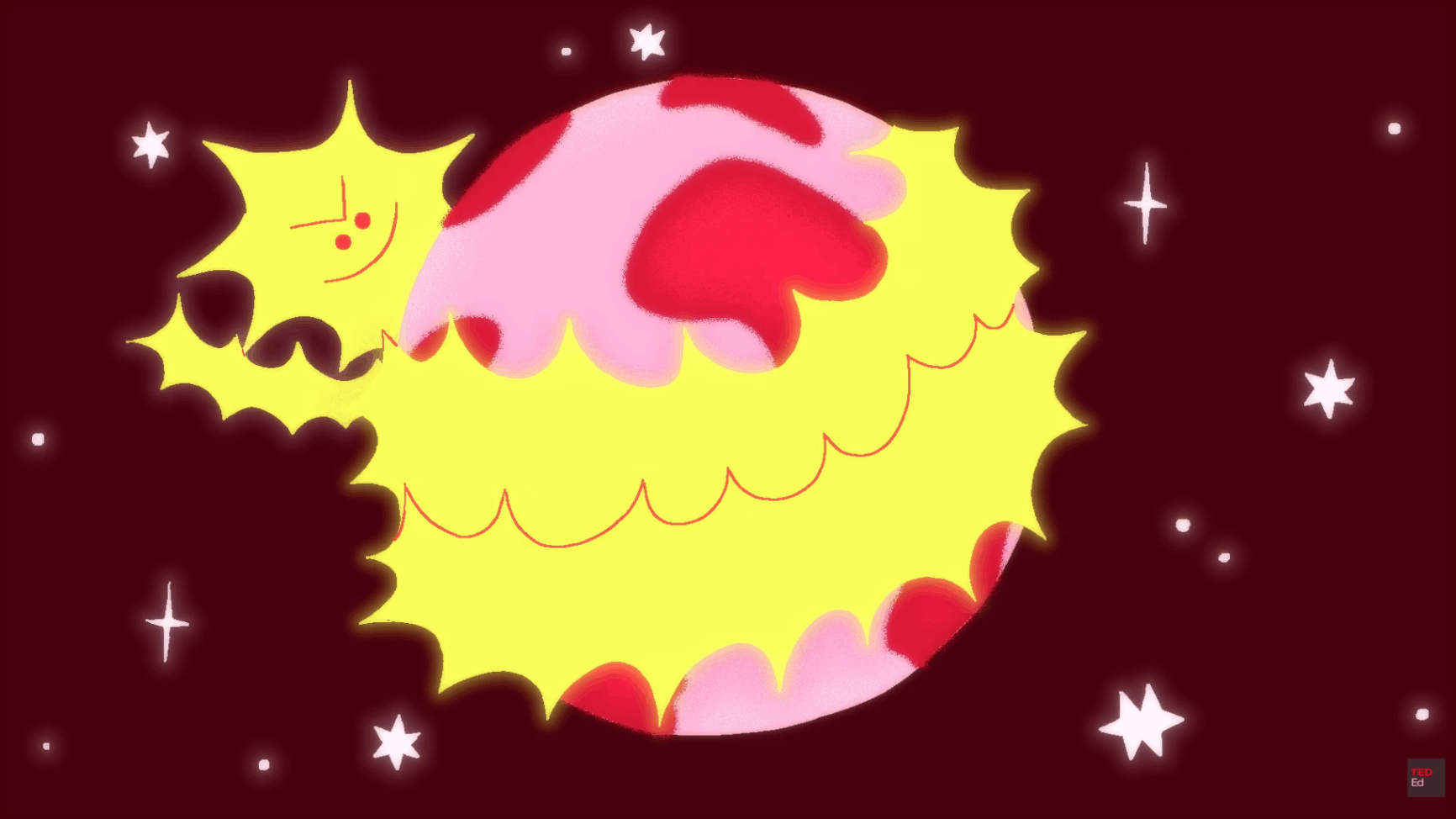Abstract representation of period pain growing around a planet-like structure