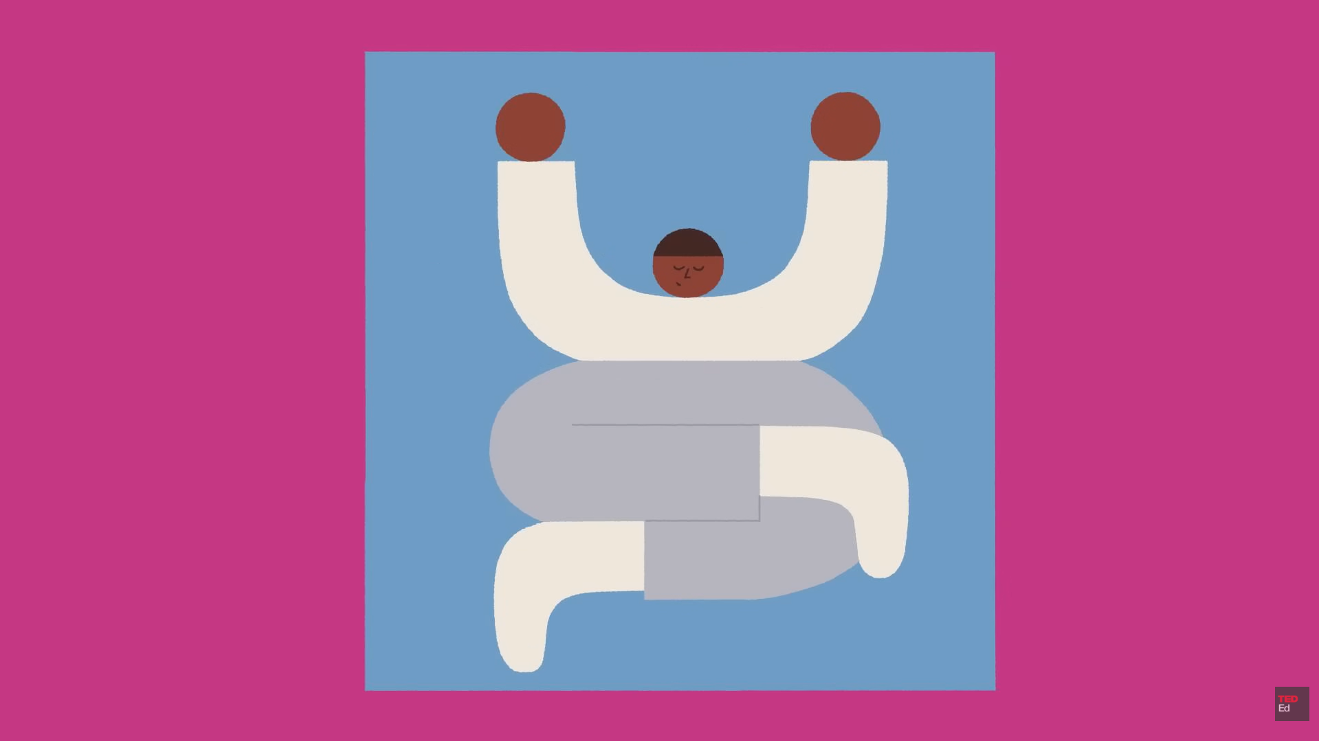 Abstract figure of someone sleeping with their legs crossed.