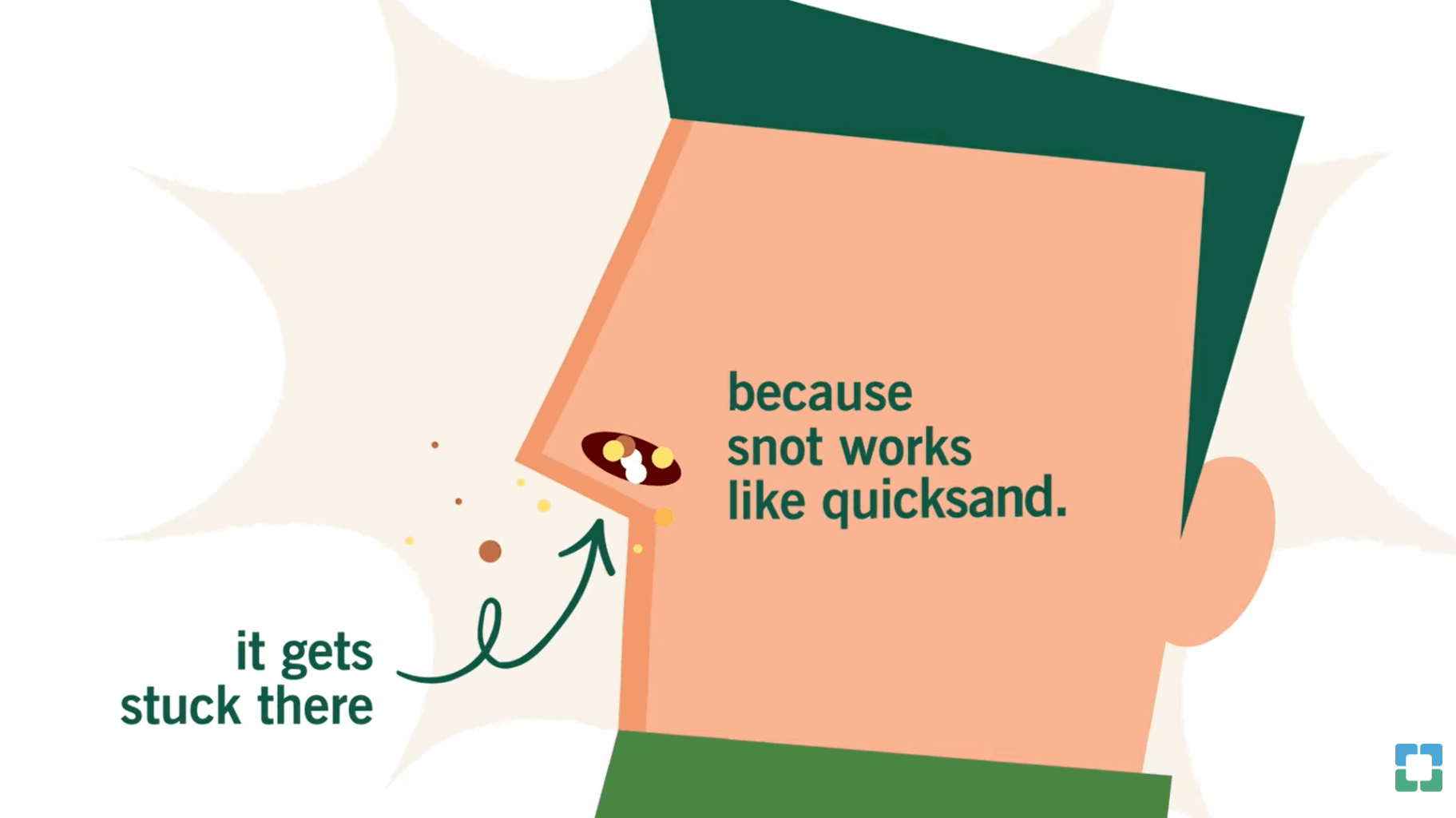 Snot trapping particles inside nose like quicksand