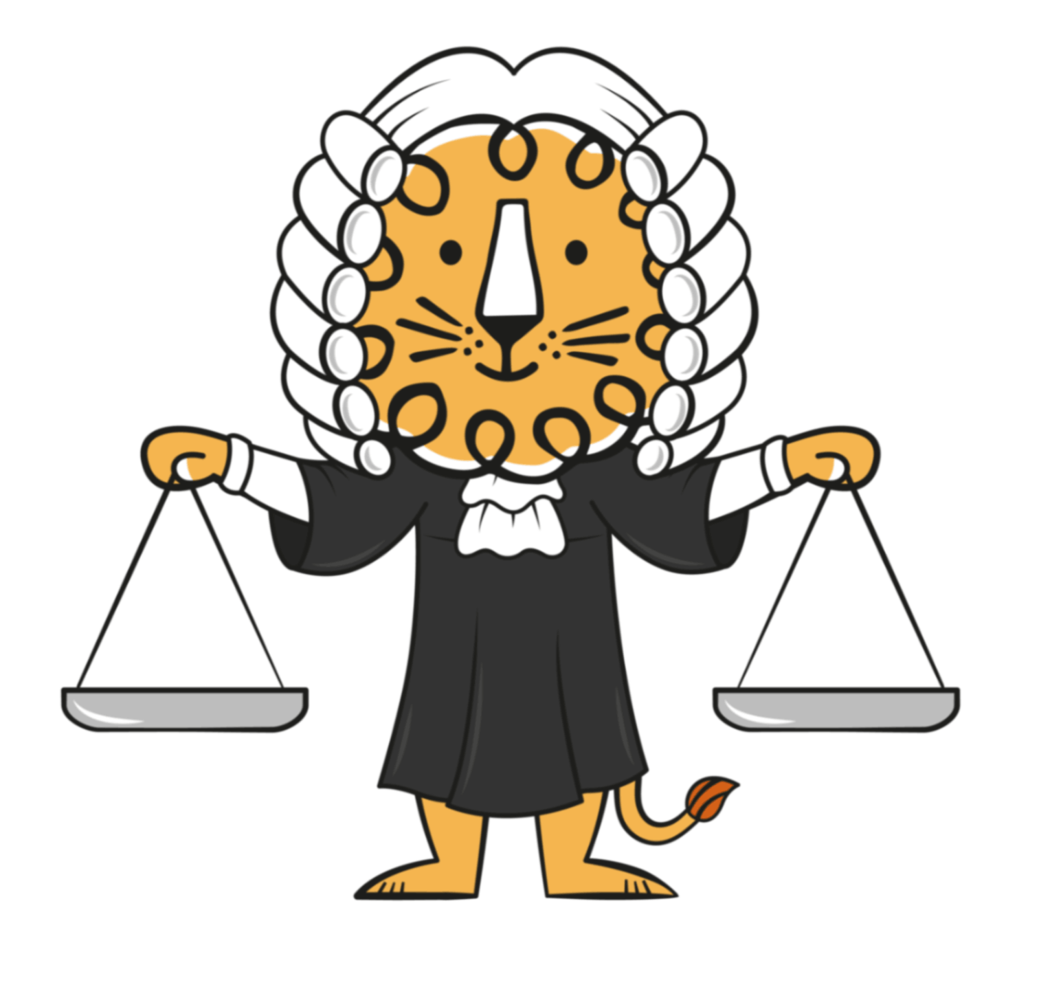 Leon! Animation Studio’s lion dressed as a judge holding balanced scales.
