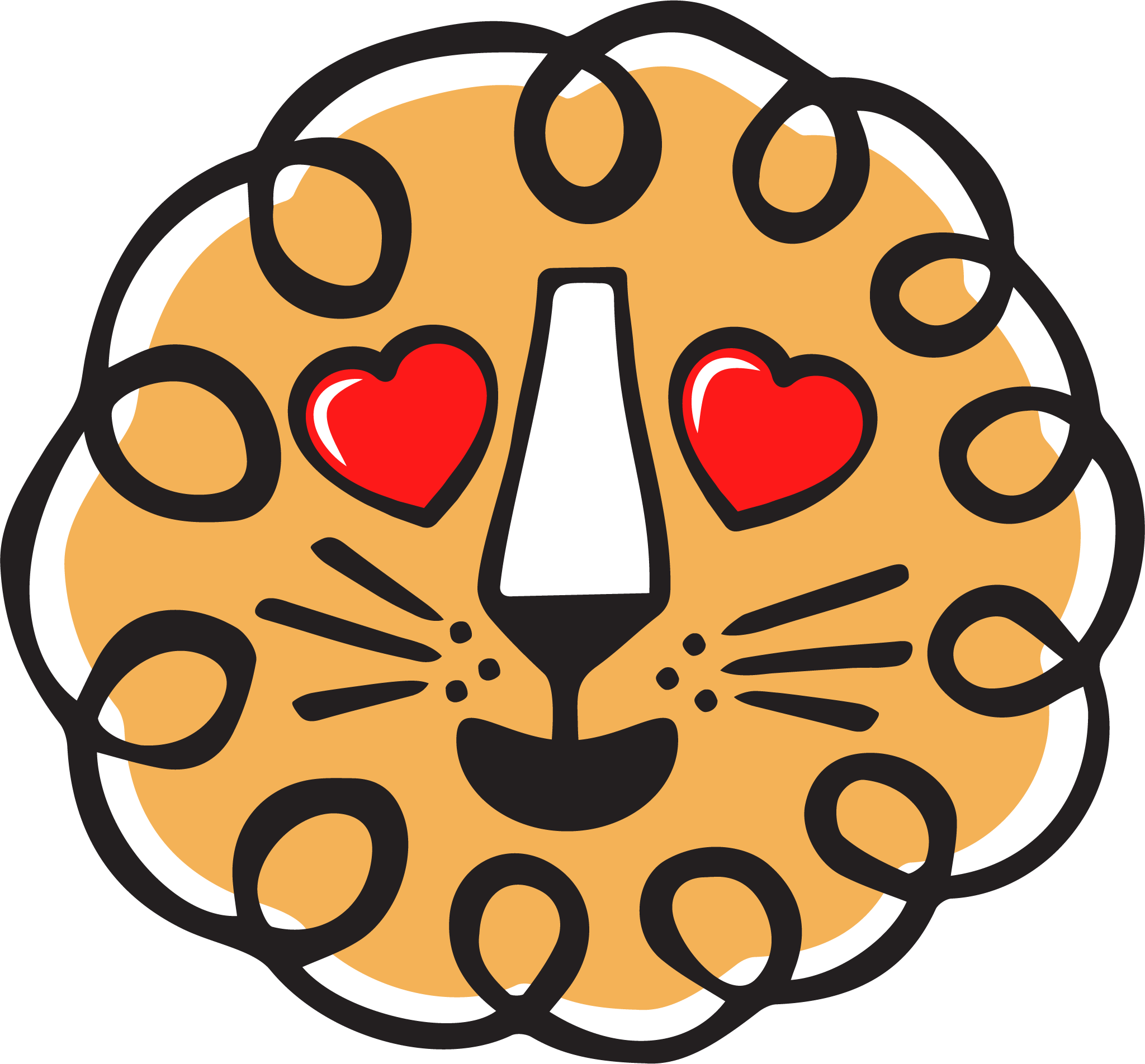 Leon! Animation Studio’s lion with heart-shaped eyes and smiling face.