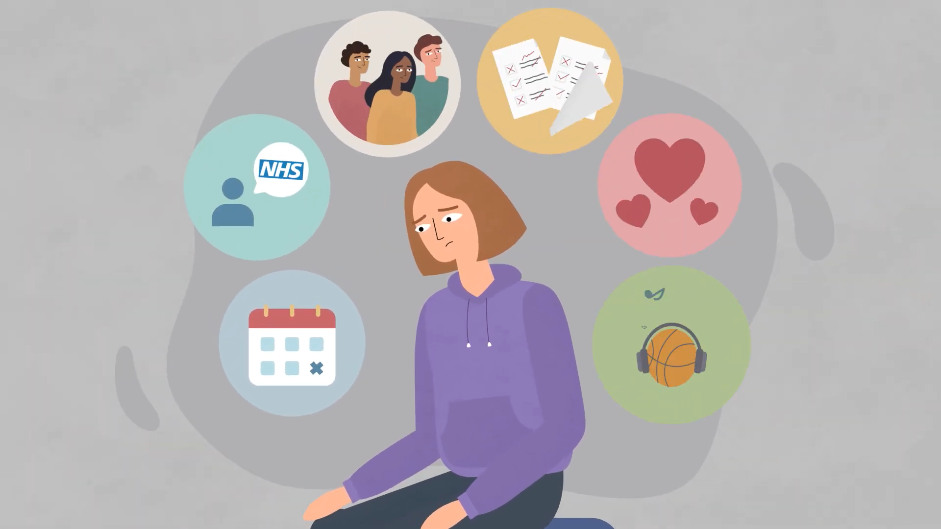Young person overwhelmed by healthcare, relationships, appointments, and emotional wellbeing concerns.
