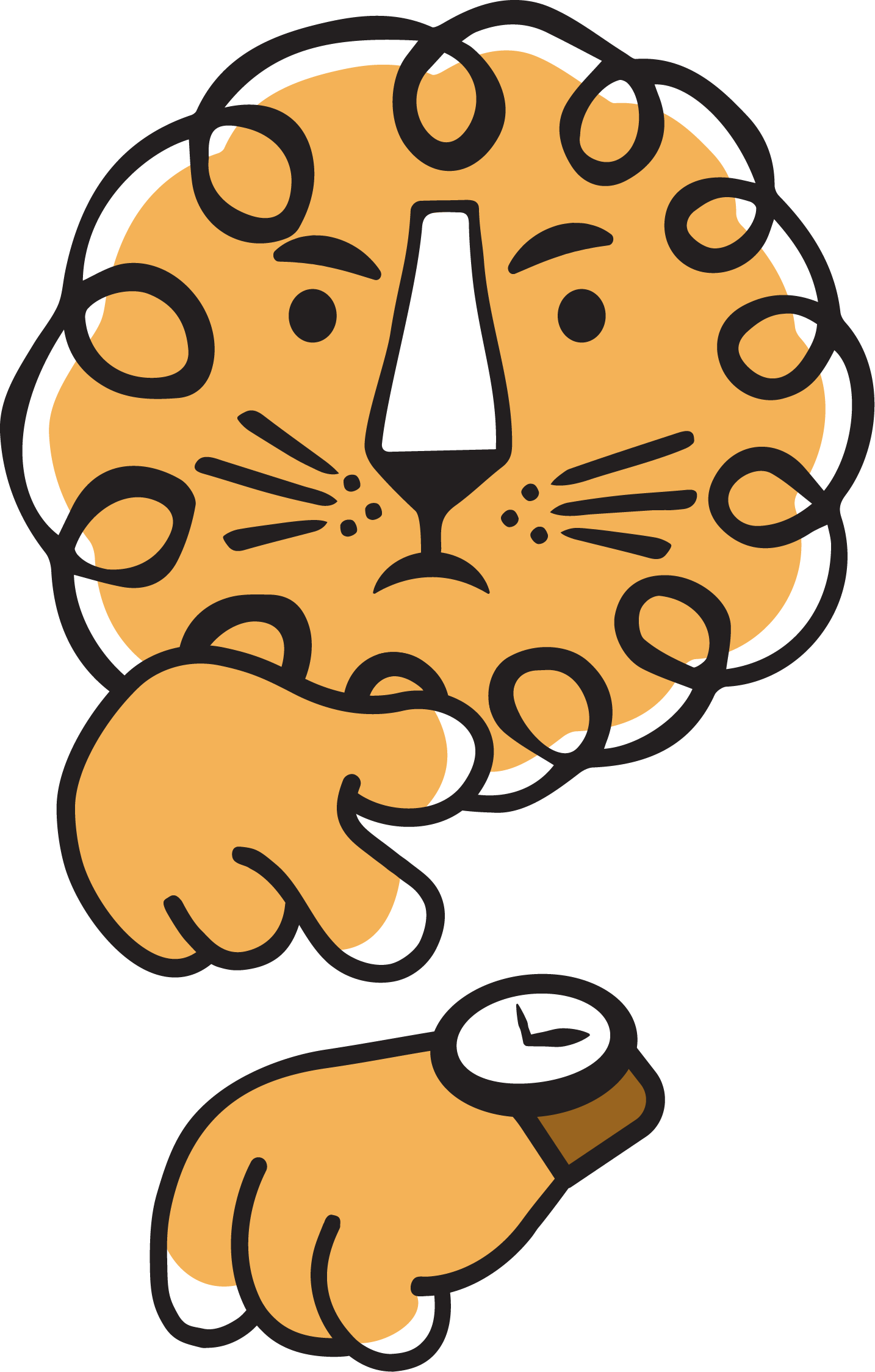 Leon! Animation Studio’s lion points forward while showing a watch impatiently.