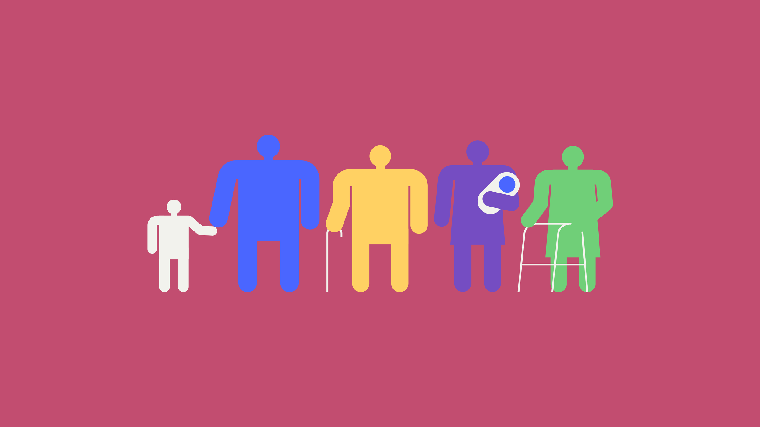 Age-diverse, gender-neutral illustrated family group representing people living with inflammatory arthritis