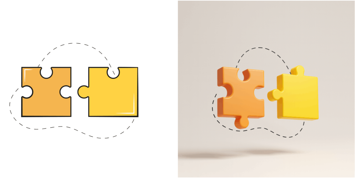 Two interlocking puzzle pieces symbolizing connection partnership or solution concept