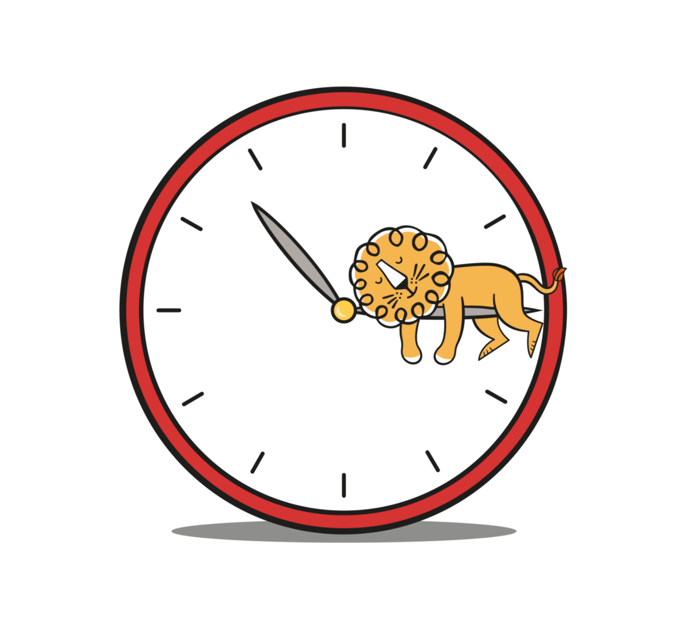 Leon! Animations studio lion walking inside red clock