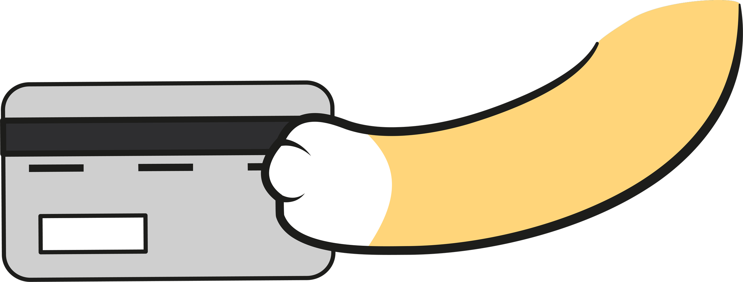 Animal paw swipes a grey credit card with black magnetic strip.