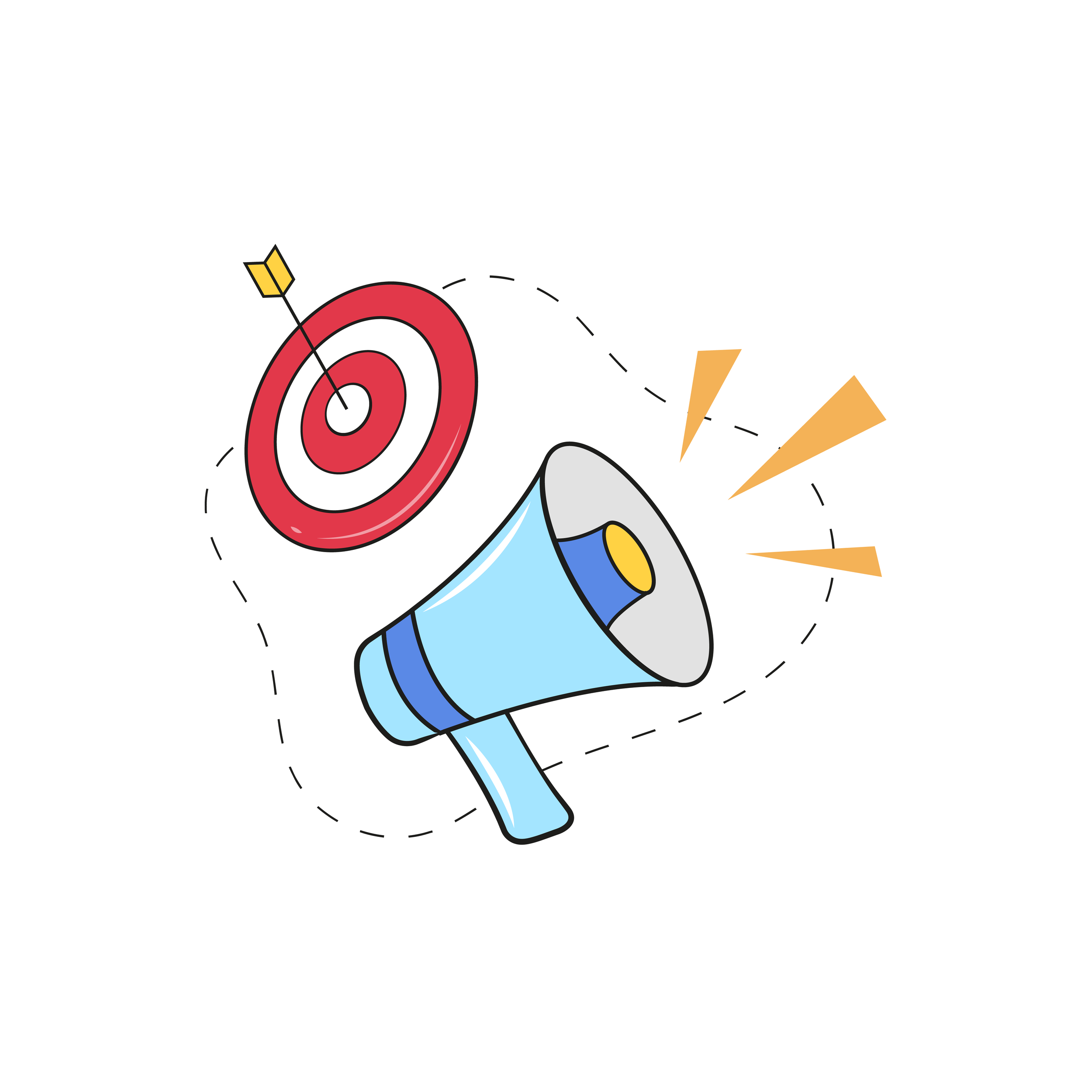 Megaphone projecting sound toward a bullseye target, representing targeted messaging and effective communication.