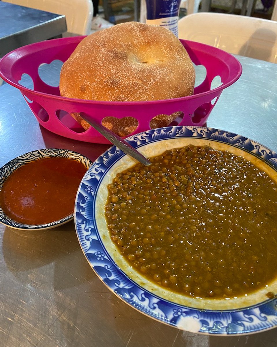 moroccan lentil soup served on the street