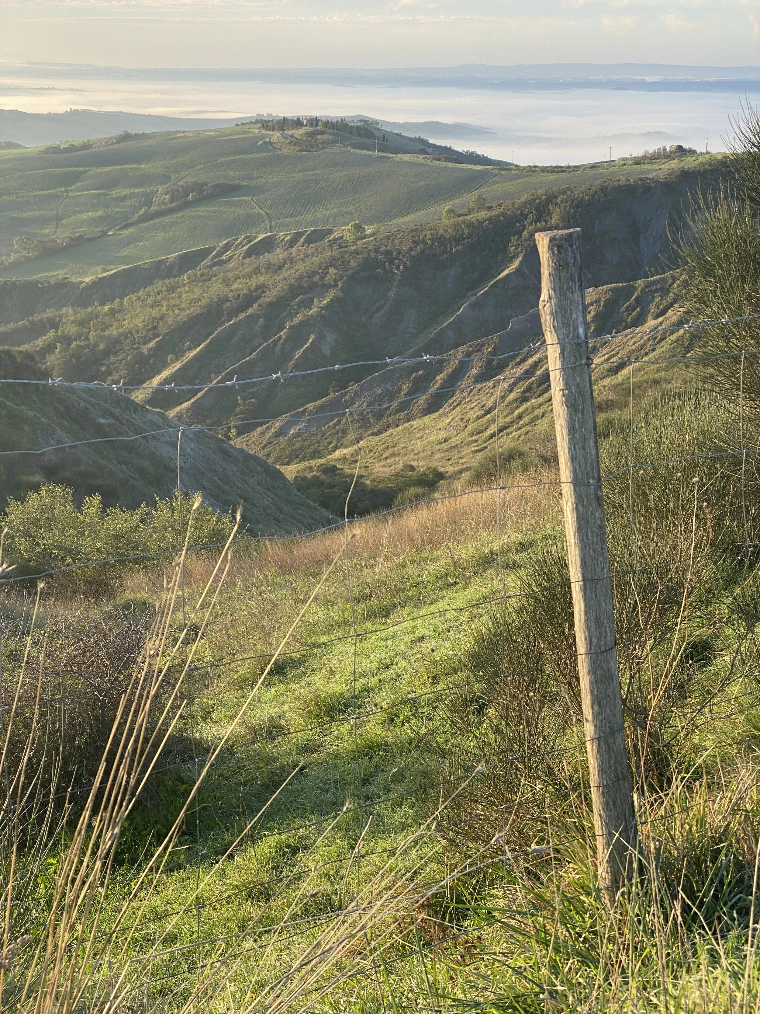 Down the ridge with the mist in the valleys