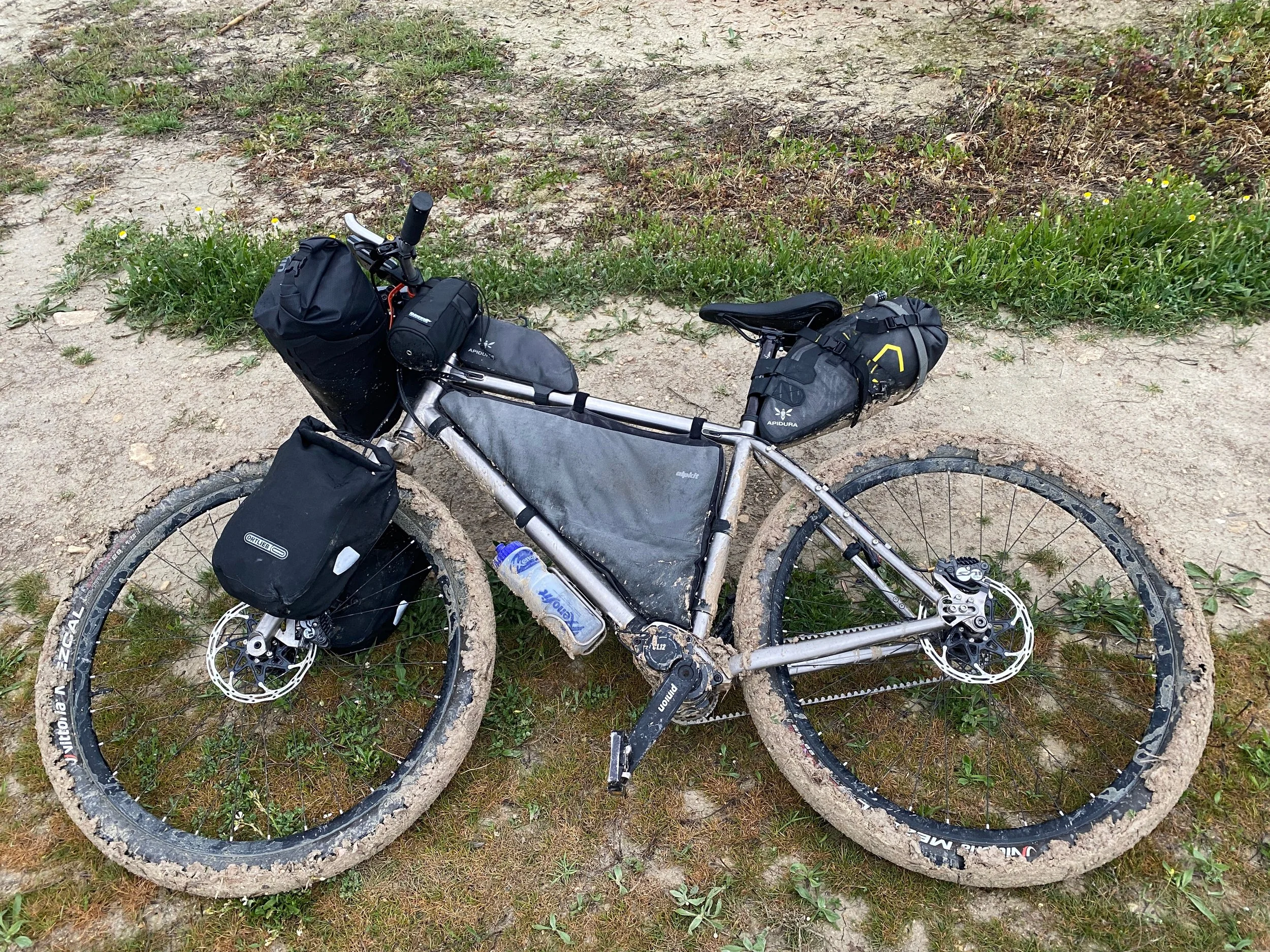 Bicycle covered in mud