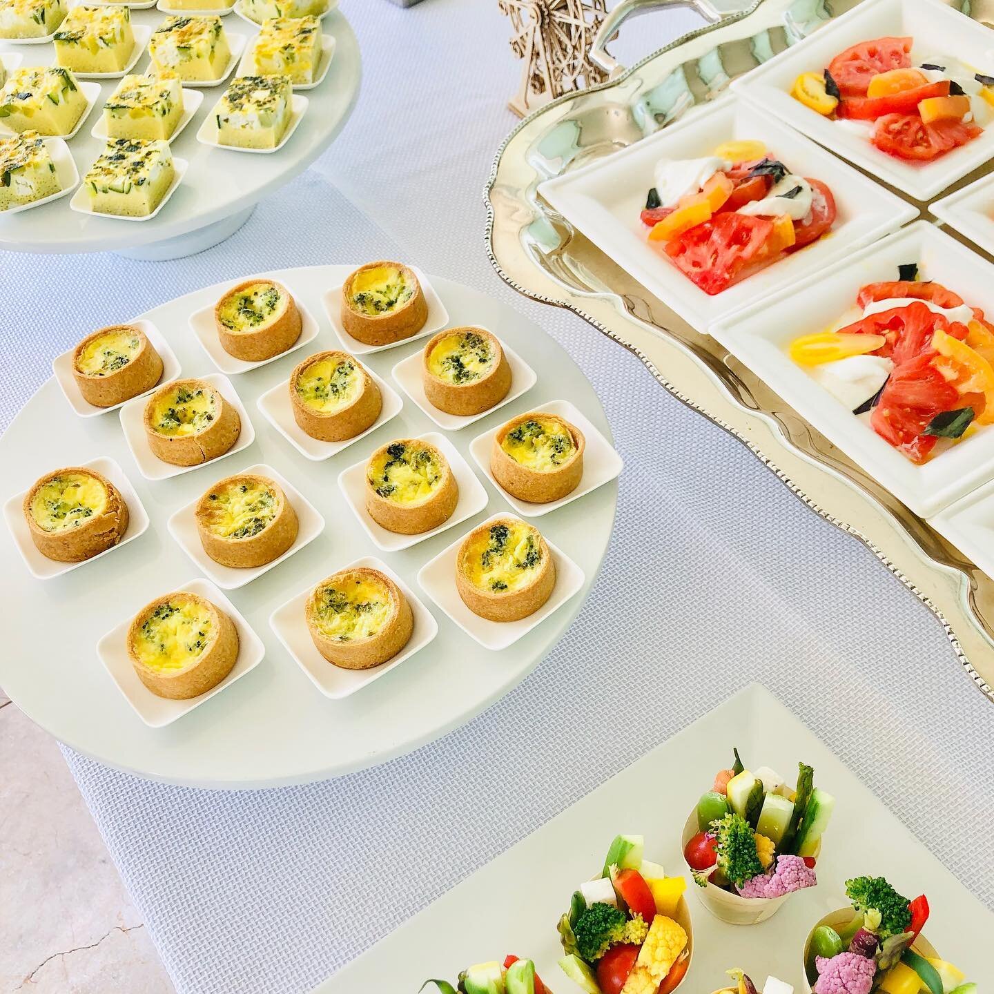 Scene from a weekend brunch buffet 
 - - - - - - - - - - - - - - - - - - - - - - - - - - - - - - - - - - -
Summer Vegetable Frittata, Broccoli Quiche, Caprese, Crudite 
 - - - - - - - - - - - - - - - - - - - - - - - - - - - - - - - - - - - - - 
 #lit