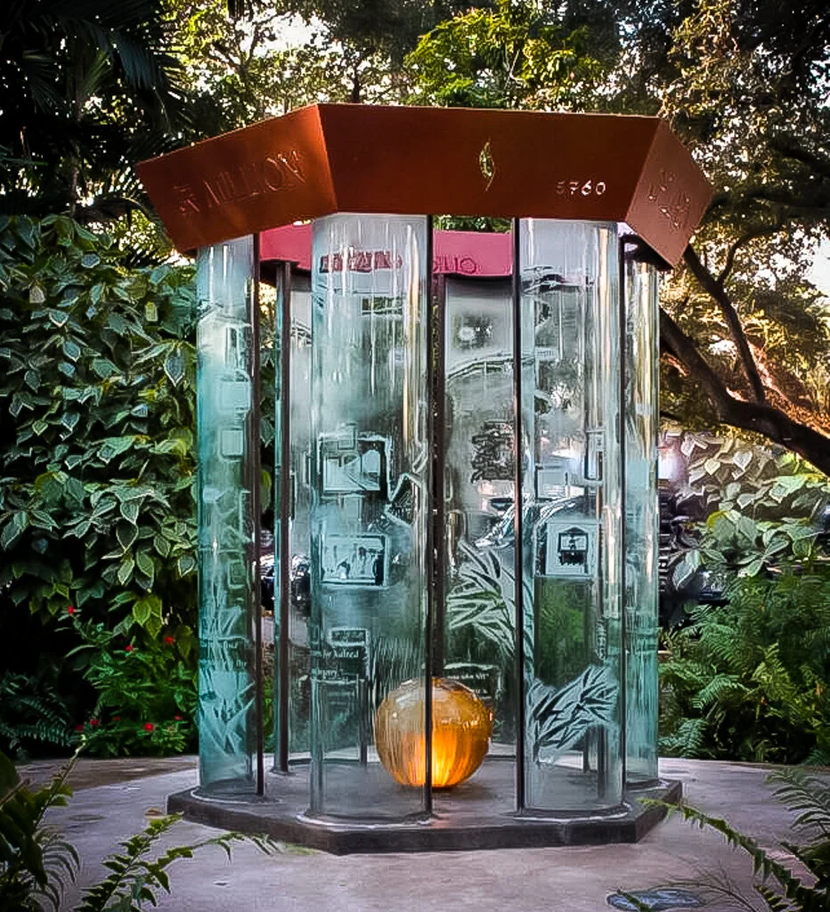 CHILDREN. THE PILLARS OF OUR FUTURE... 6 GLASS COLUMNS/ set in limestone base ~ old growth treetops