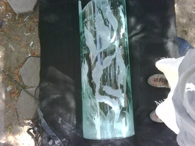 ETERNAL LIGHT column of  WATERflame' glass BENT SOULs