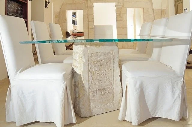 3 ton Jerusalem STONE and carved glass DINNER for 12
