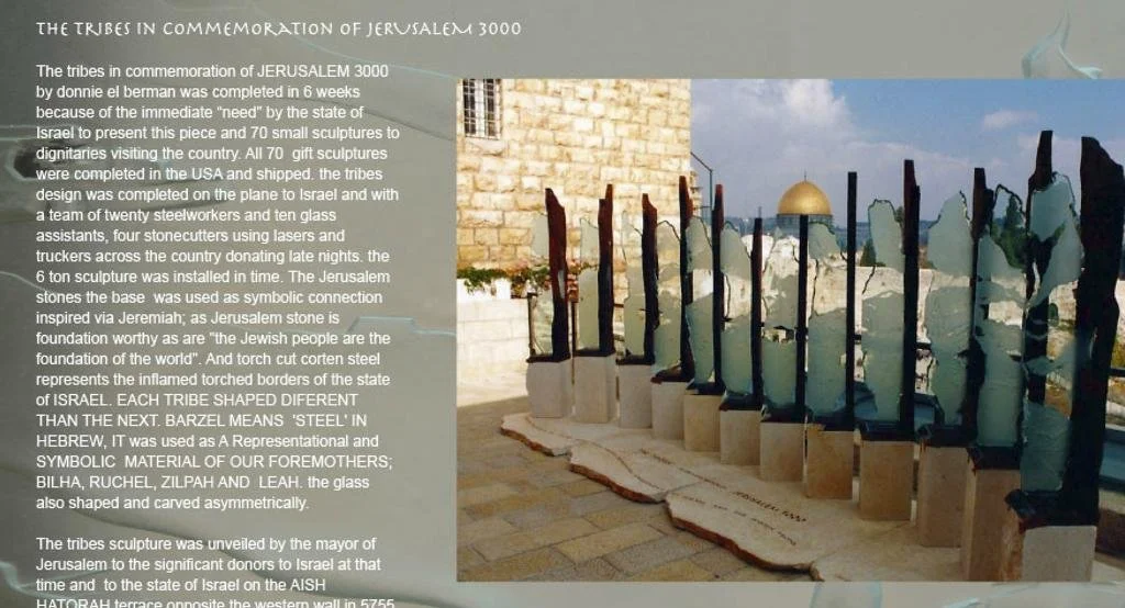 THE TRIBES Jerusalem israel. Glass &  Corten  steel 6cm thick + Jerusalem stone  🟰 over 22Ton.